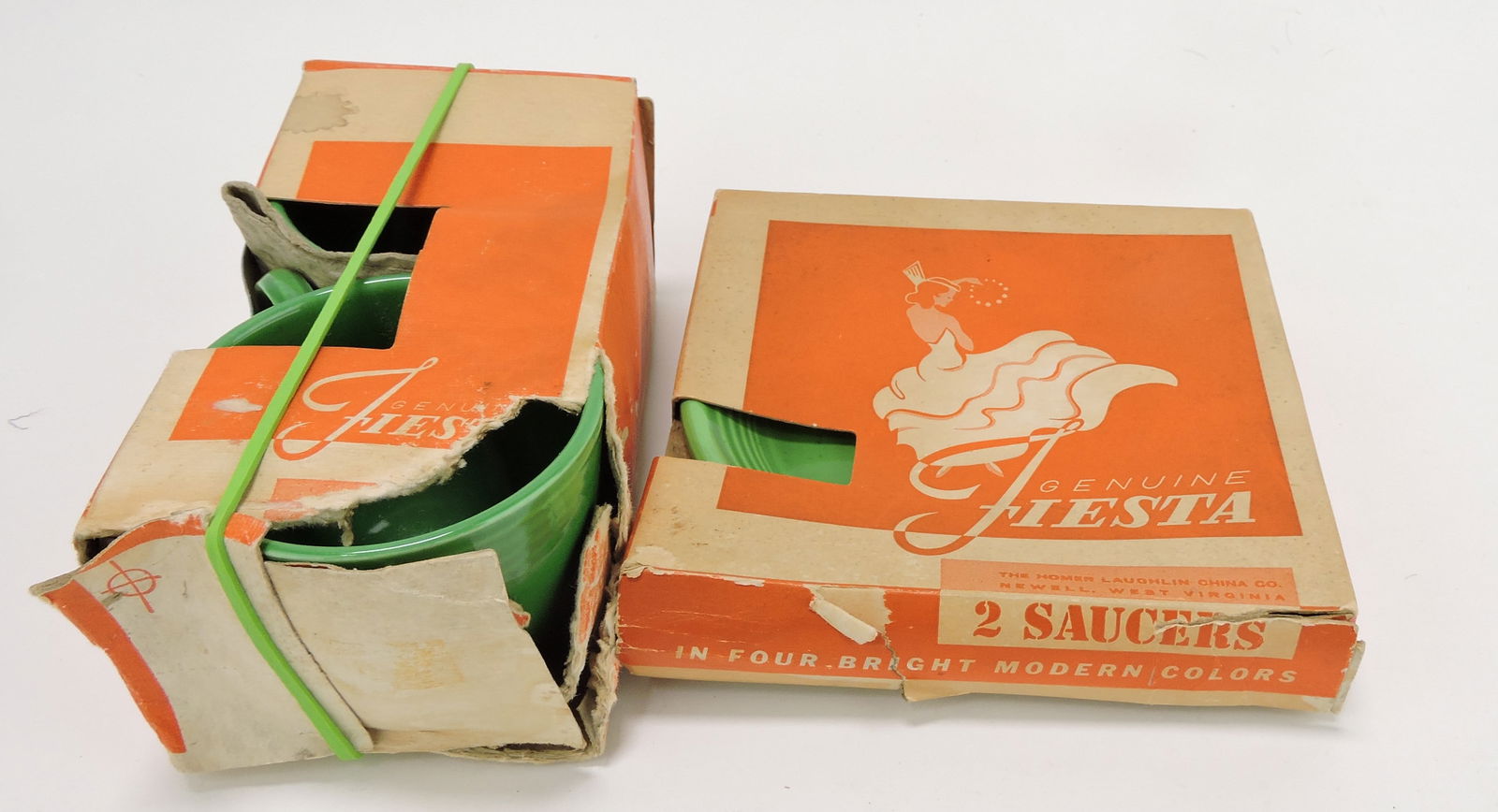 Fiesta pair of medium green cups and: saucers in original package