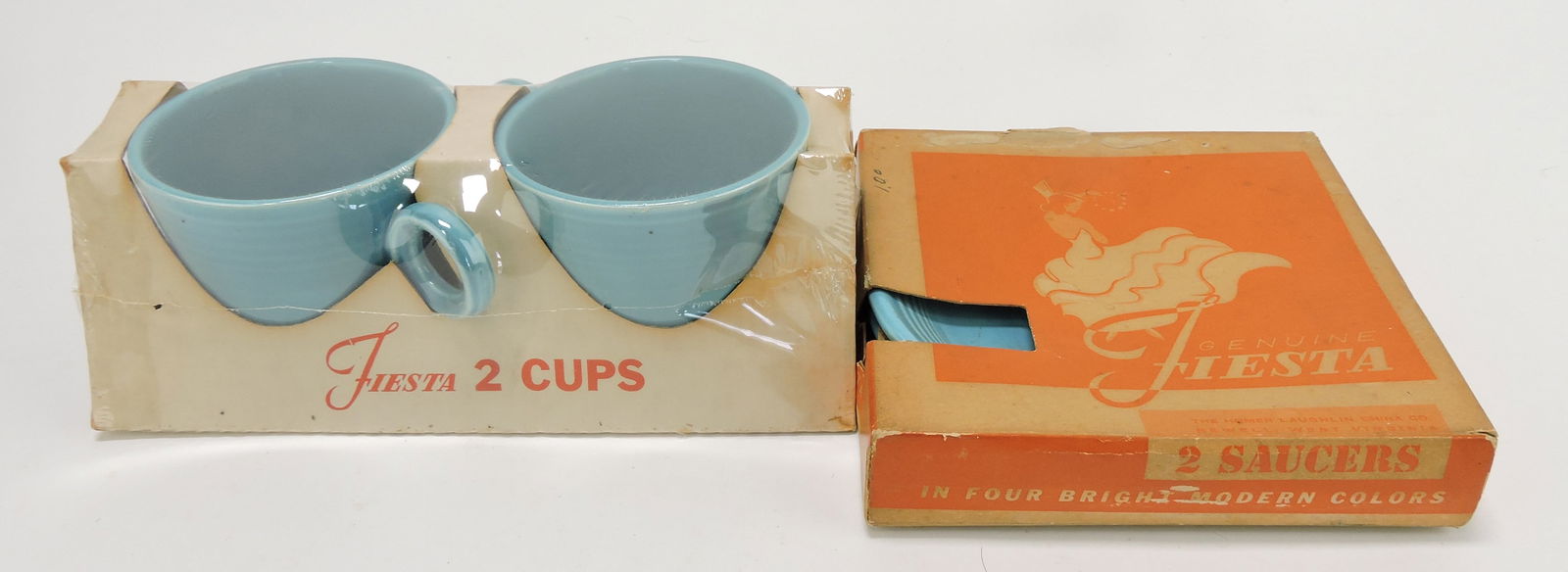Fiesta pair of turquoise cups & saucers: in original package