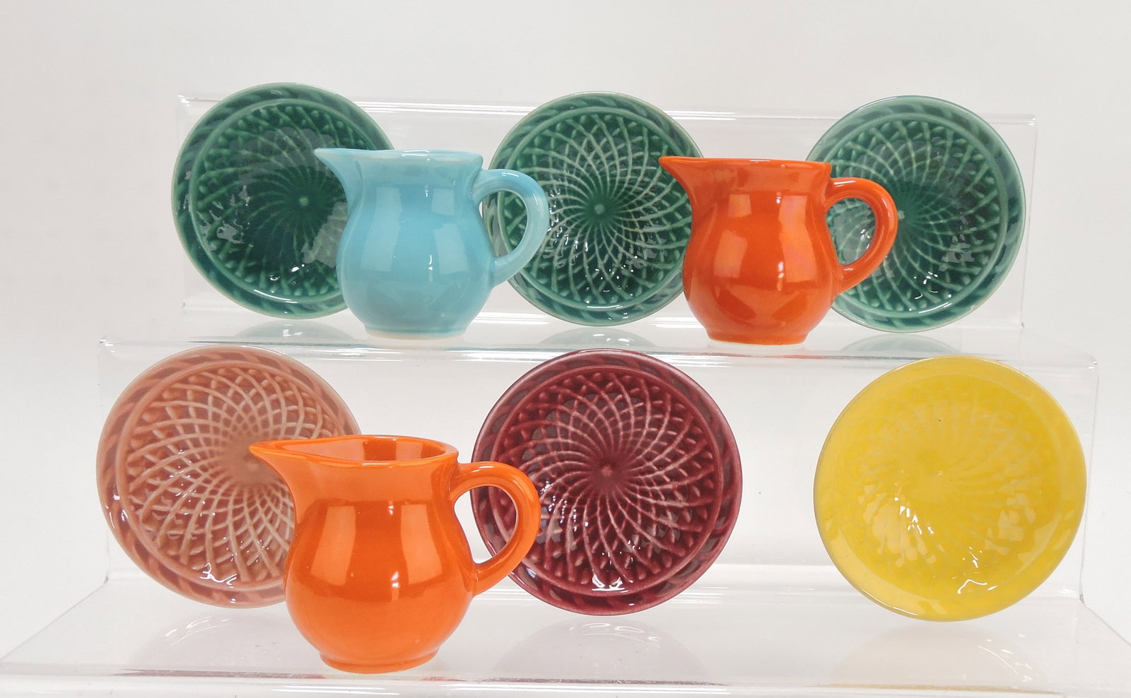 Harlequin individual creamer and nut: cup group, 3 creamers, 6 nut cups, mixed