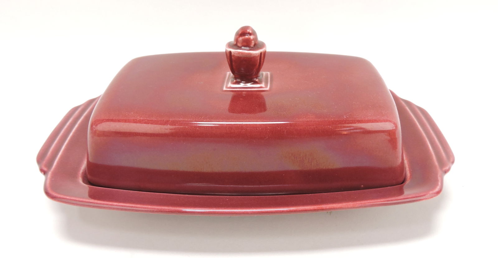 Harlequin 1/2 pound butter dish, maroon: .