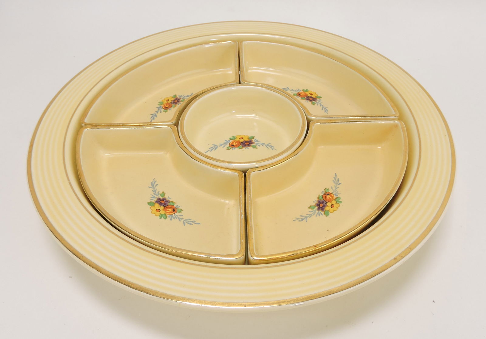 Fiesta ivory relish tray with gold (1 of 1)