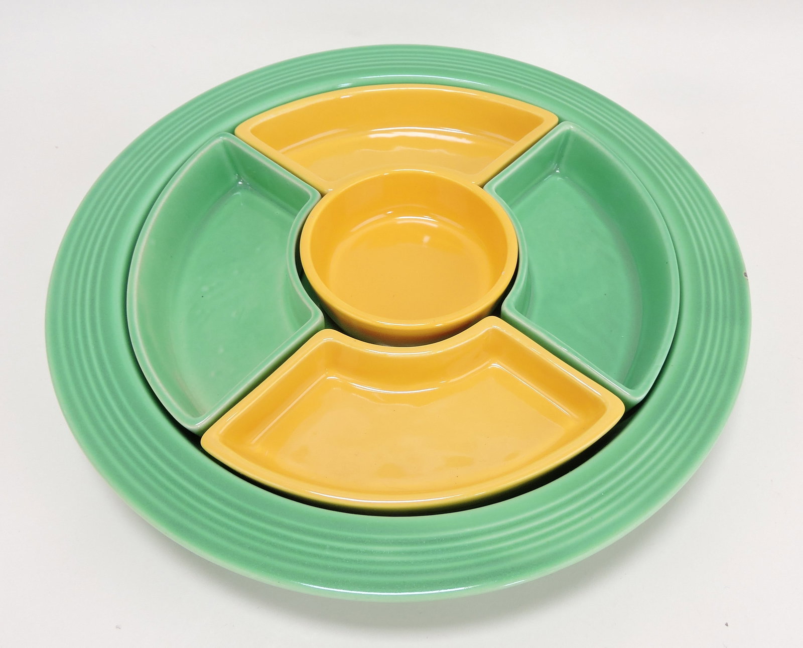 Fiesta relish tray, rim nick to tray: .