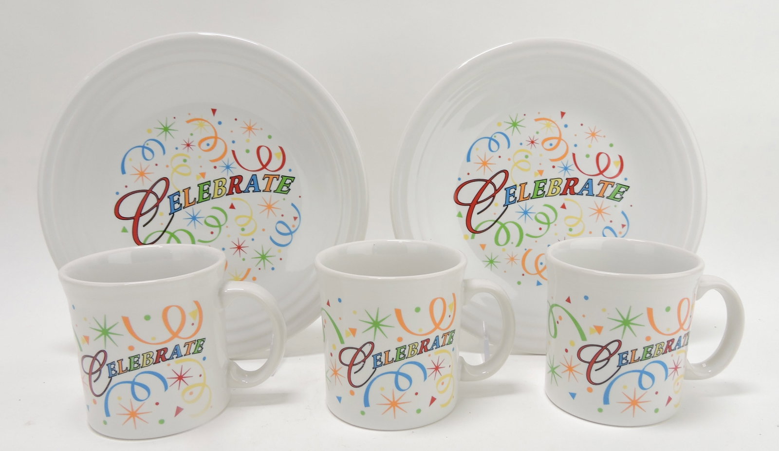 Fiesta Post 86 lot of 2 - 9" Celebrate: plates and 3 mugs
