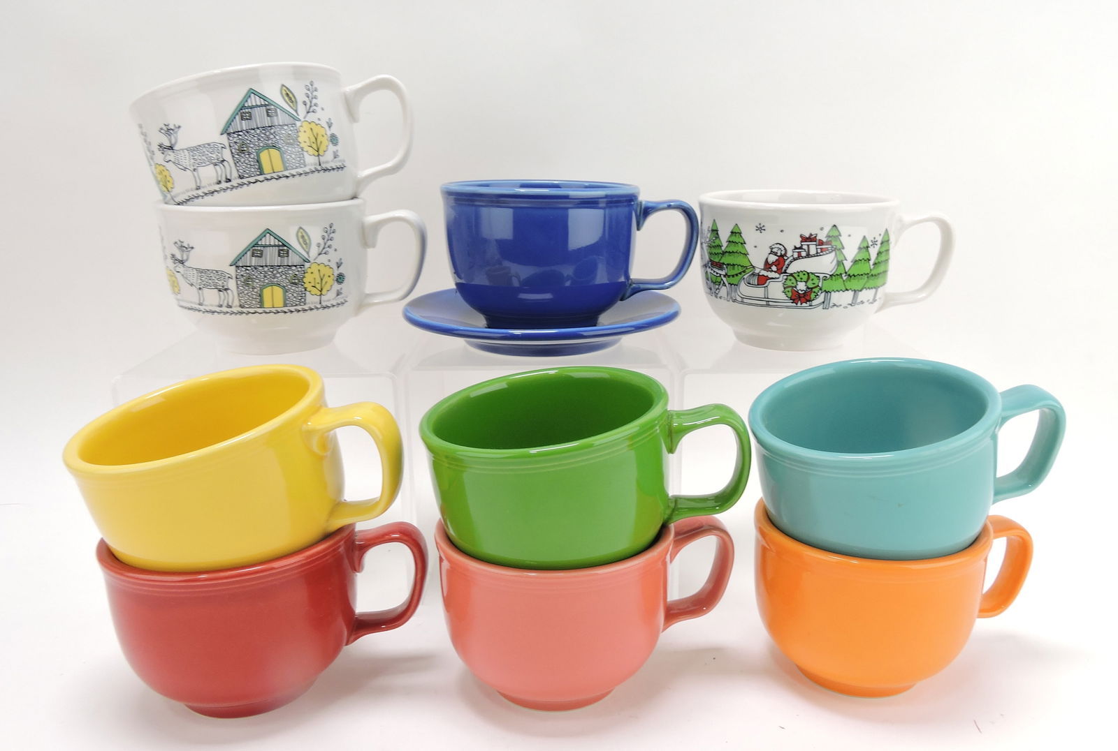 Fiesta Post 86 lot of 10 jumbo cups and: 1 saucer