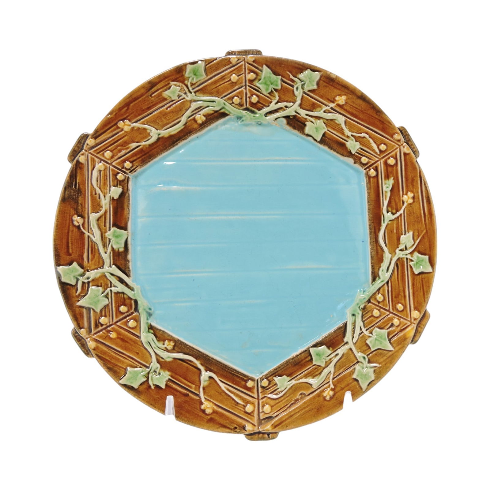 Minton majolica picket fence and ivy: plate, 8 1/4", shape no. 499; The Leberfeld Collection