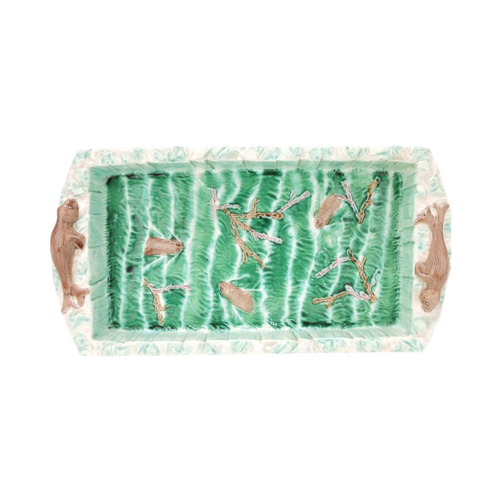 Wedgwood majolica swimming seals: ice cream tray, 16 1/2"; The Leberfeld Collection