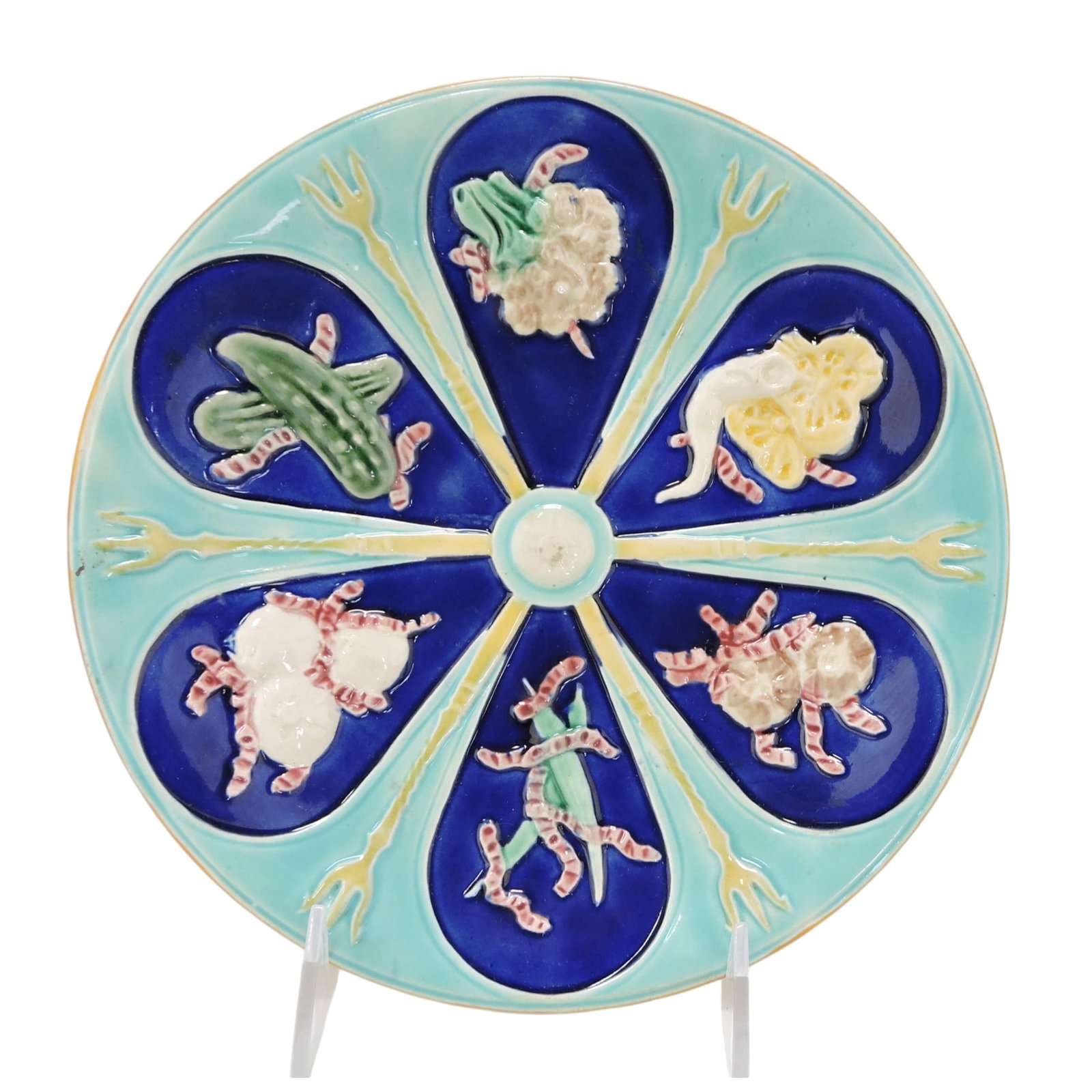 Wedgwood majolica cobalt and: turquoise pickle plate, 8 1/2"; The Leberfeld Collection