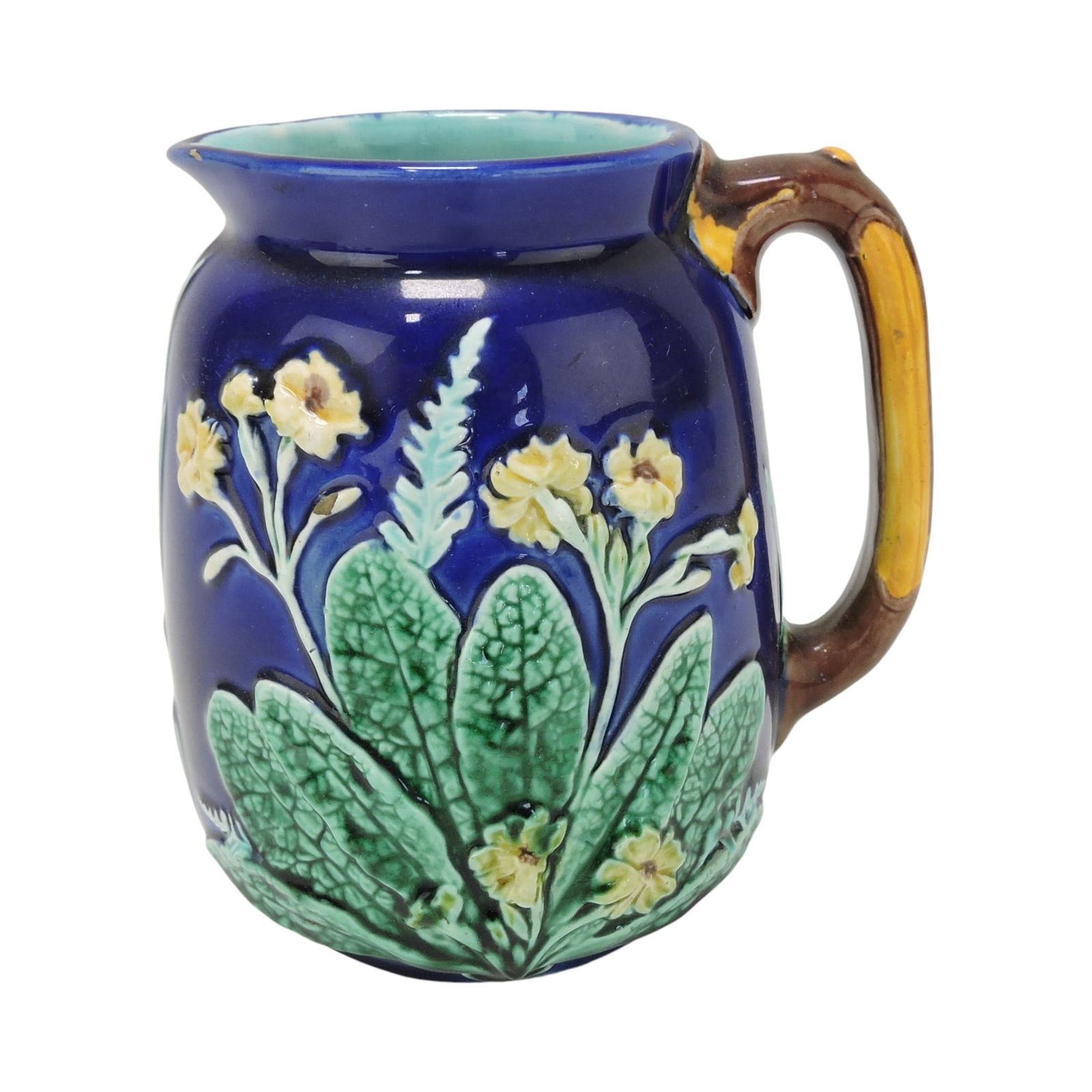 Wedgwood majolica cobalt primrose: pitcher, 6"; The Leberfeld Collection