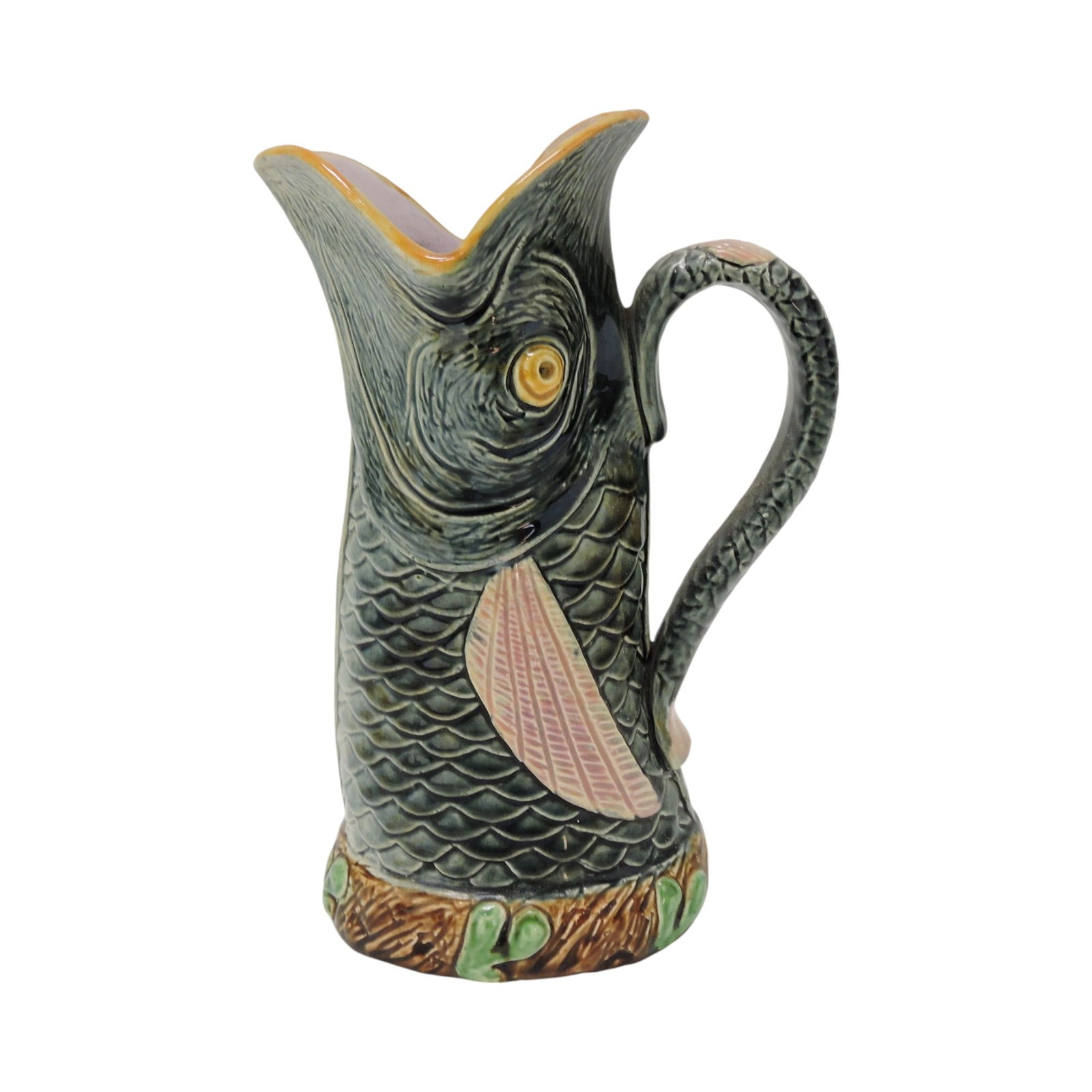 Majolica fish pitcher, 8"; (1 of 3)