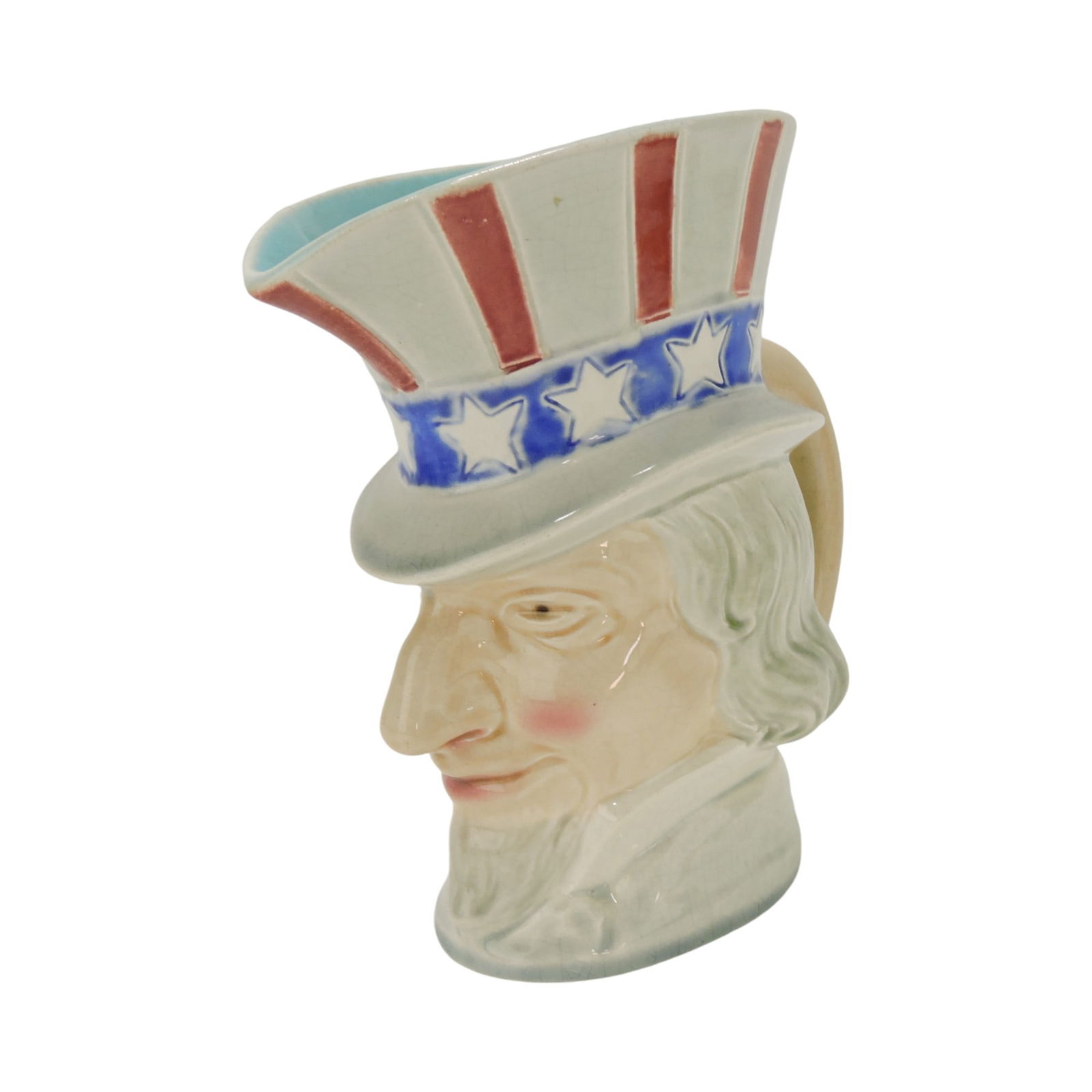 Sarreguemines majolica 'Uncle Sam': pitcher no. 4316, 8"; The Leberfeld Collection