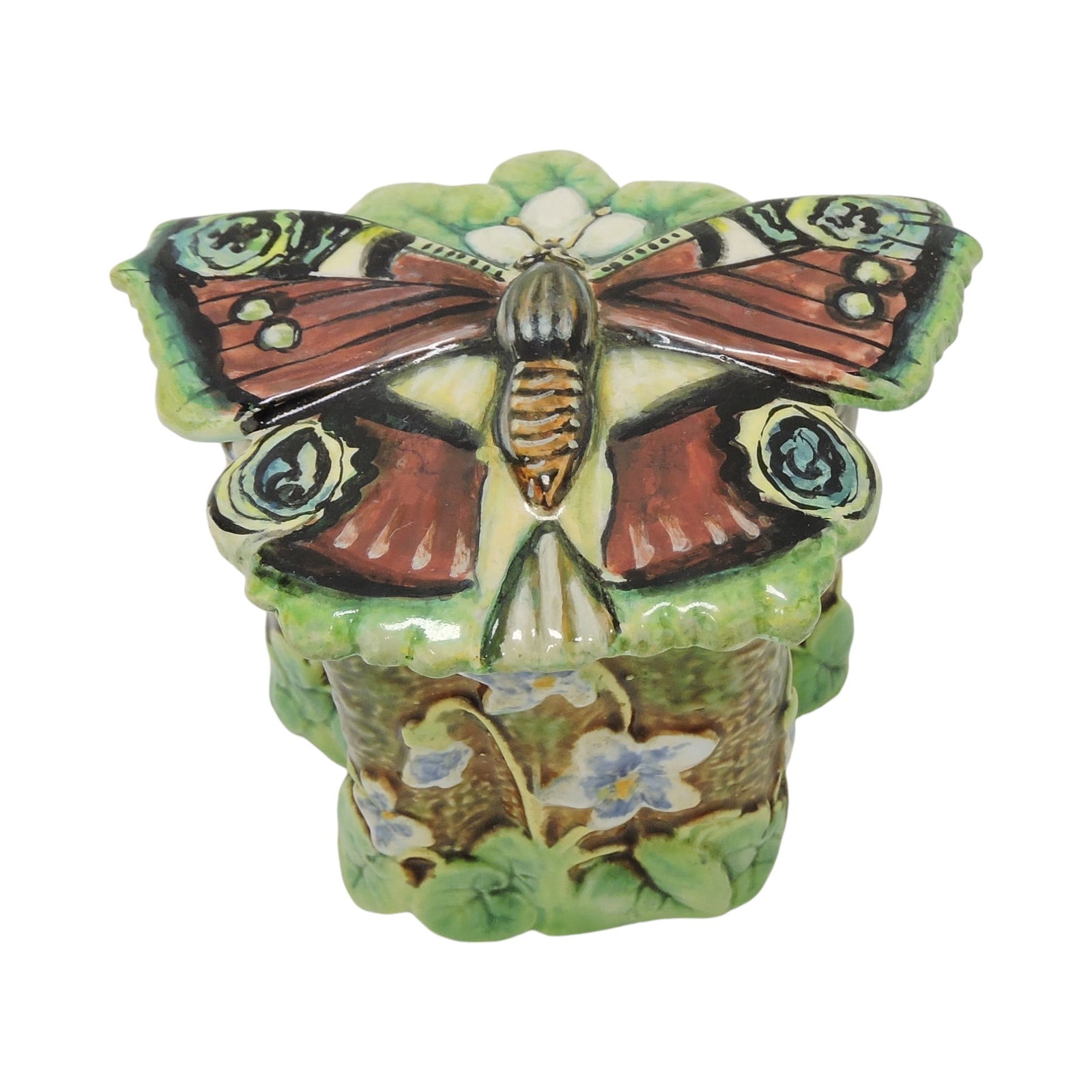 George Jones majolica puff box with (1 of 4)