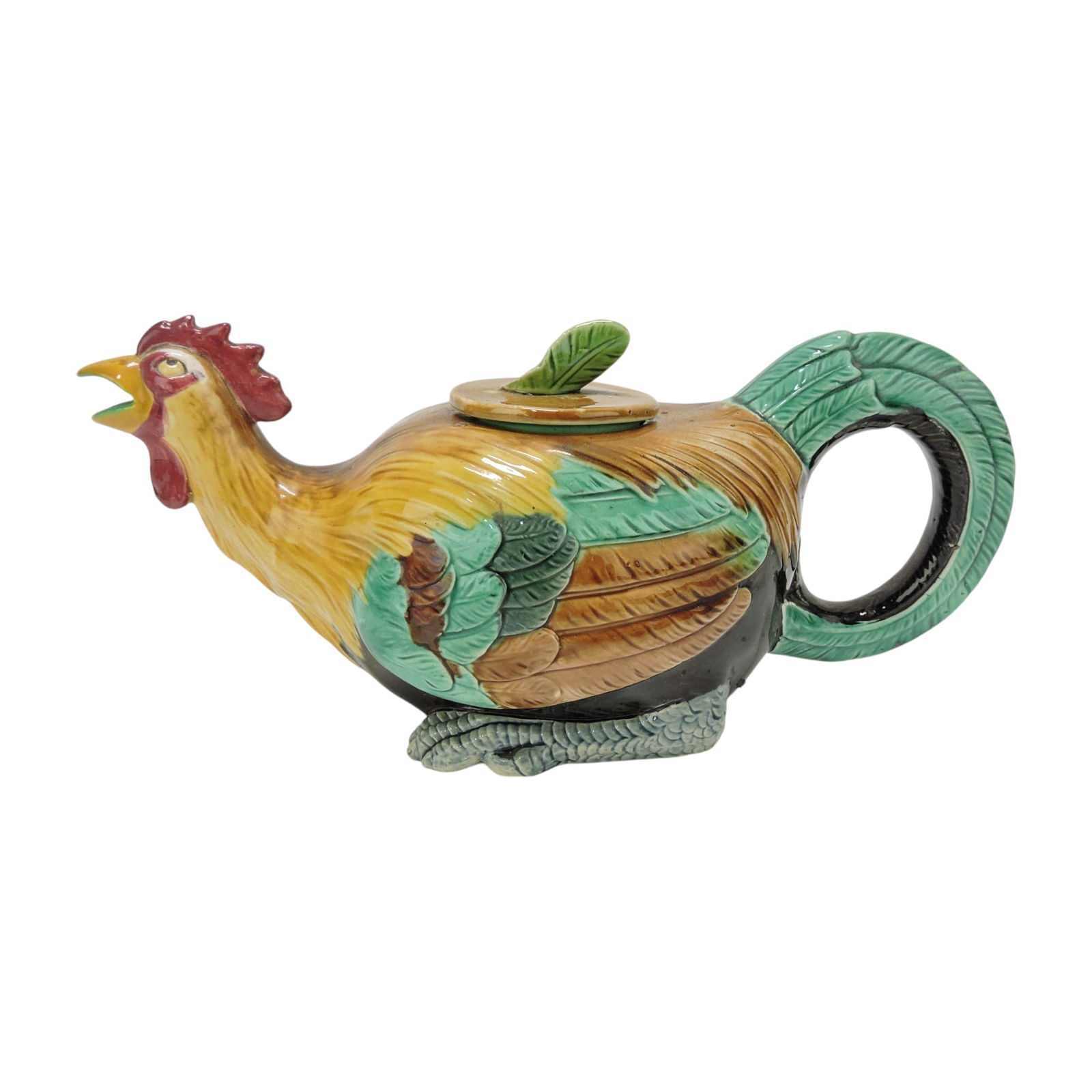Minton majolica cockerel teapot, (1 of 4)