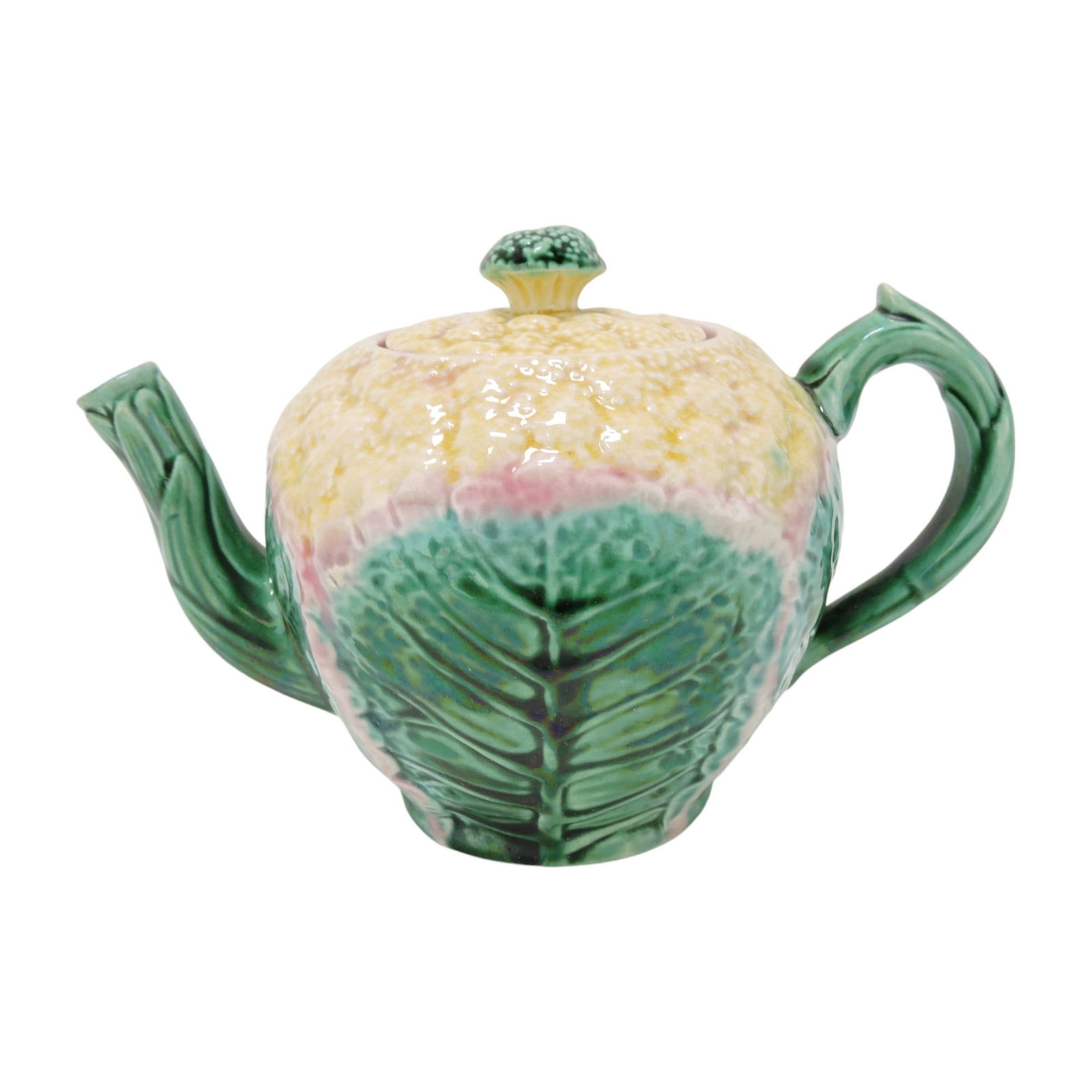 Etruscan majolica cauliflower teapot,: 5 1/2". The Leberfeld Collection