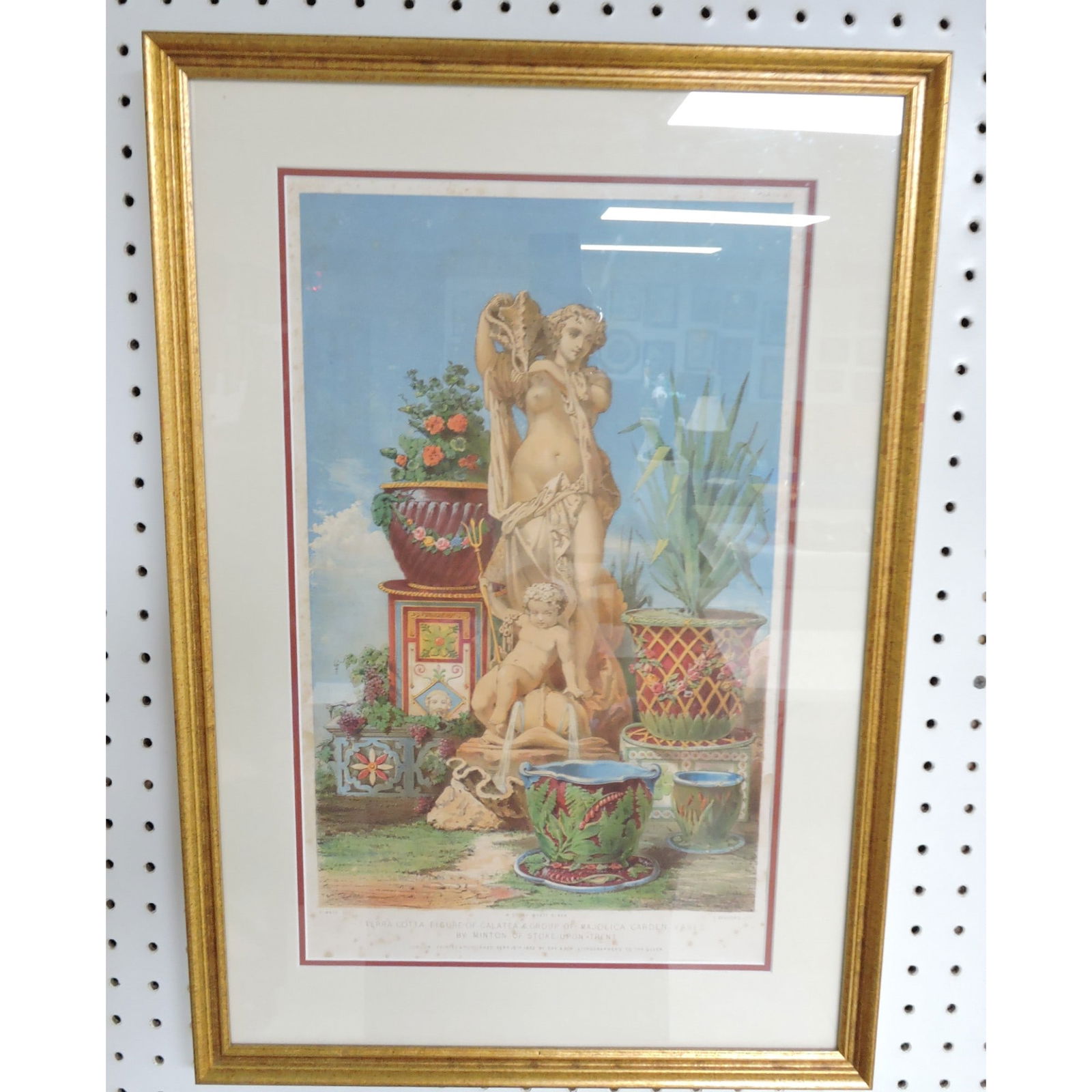 Framed colorized lithograph of Minton: garden exhibition, frame 22"x15". The Leberfeld Collection