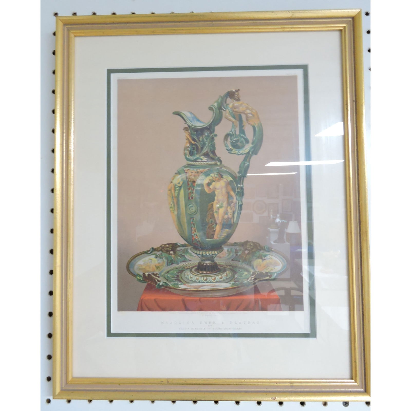 Framed colorized lithograph of Minton: ewer and plateau, frame 18"x14". The Leberfeld Collection