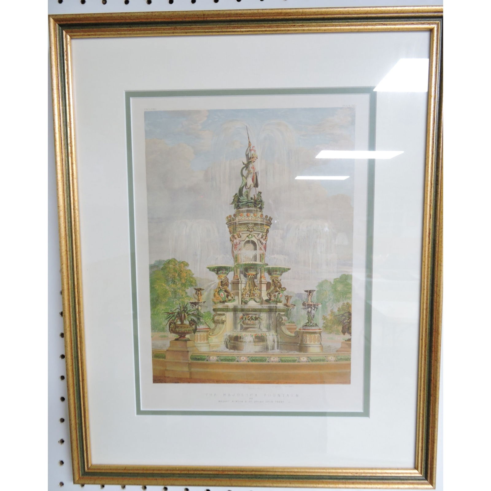 Framed colorized lithograph of Minton: fountain, frame 20"x16". The Leberfeld Collection