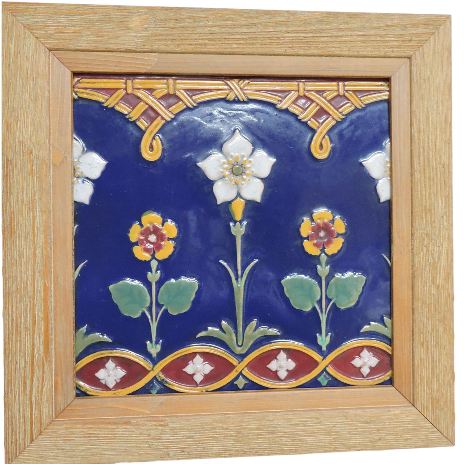 Minton majolica 8" tile with flowers. (1 of 1)