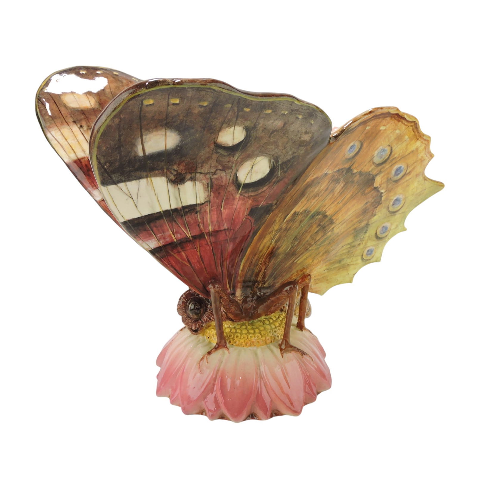 Magnificent Monumental Rare: Delphin Massier butterfly jardiniere, one of only two known, 16 1/4"h, 20 1/2"w. The only other known jardiniere was from the Joan Stacke-Graham Collection (Doyle's 12-14-21 Lot 1026), both originated