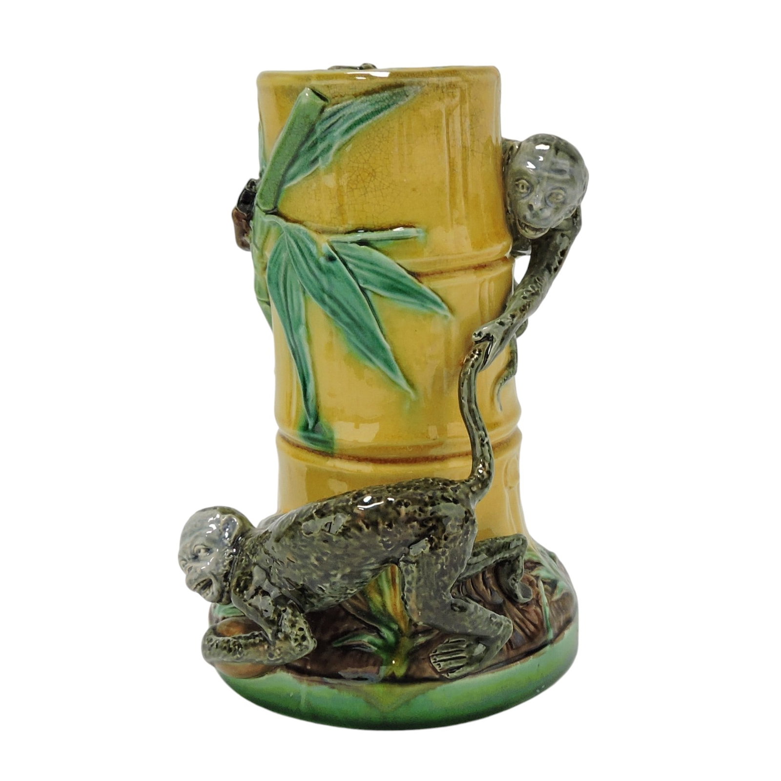 Minton majolica bamboo vase with (1 of 3)