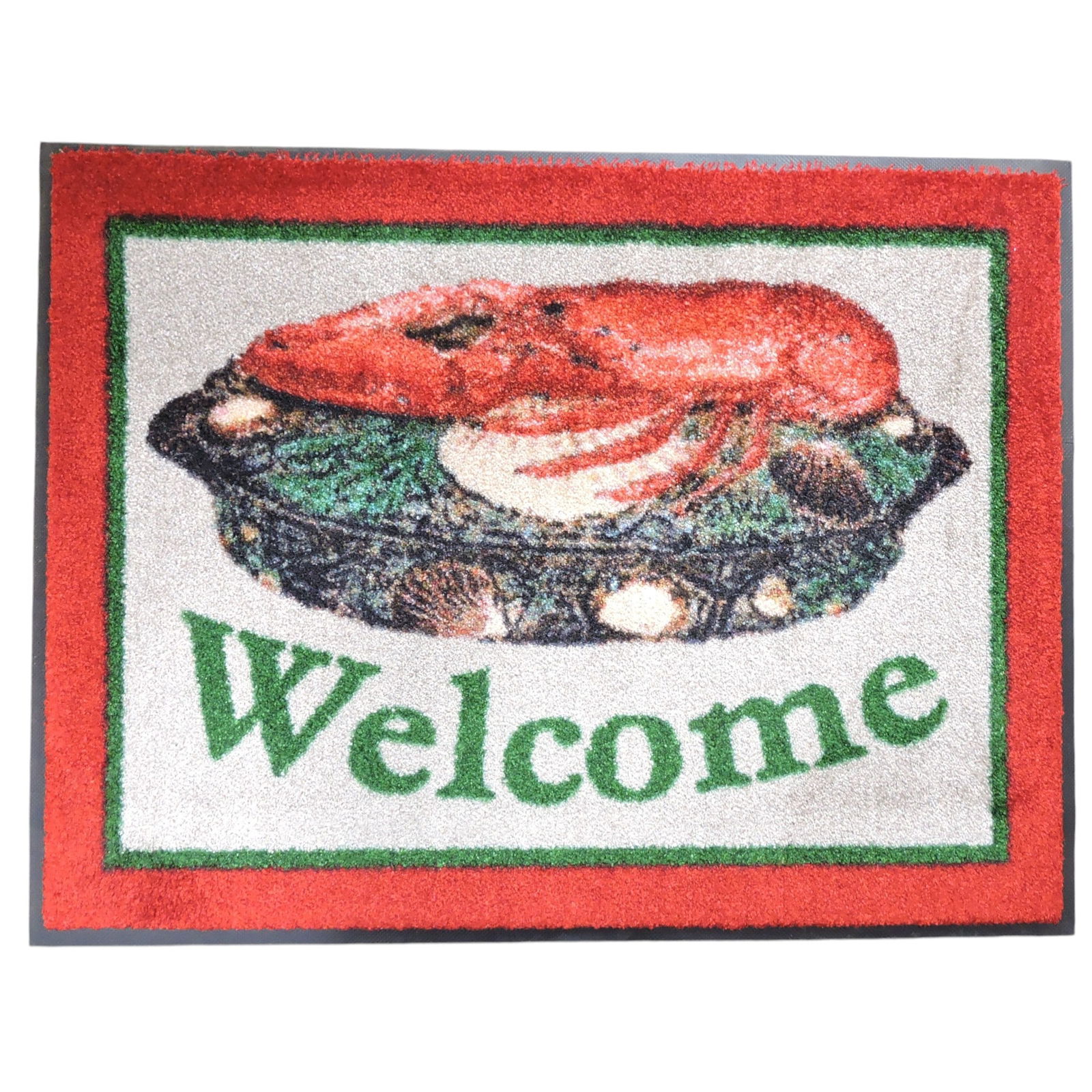 Majolica welcome mat, commercial: grade welcome mat with Minton lobster tureen, 24"x32"