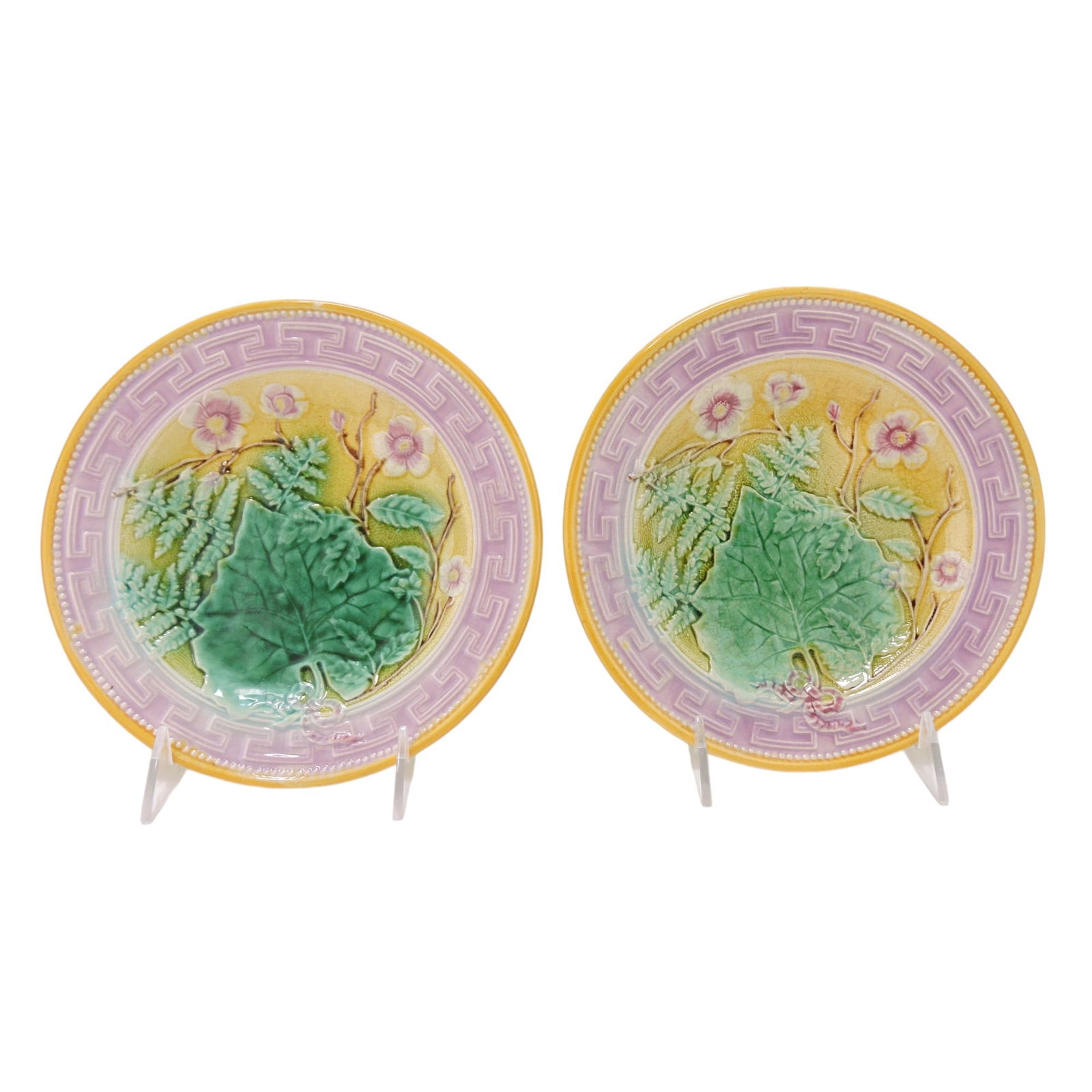 Majolica pair of 8" plates with (1 of 2)