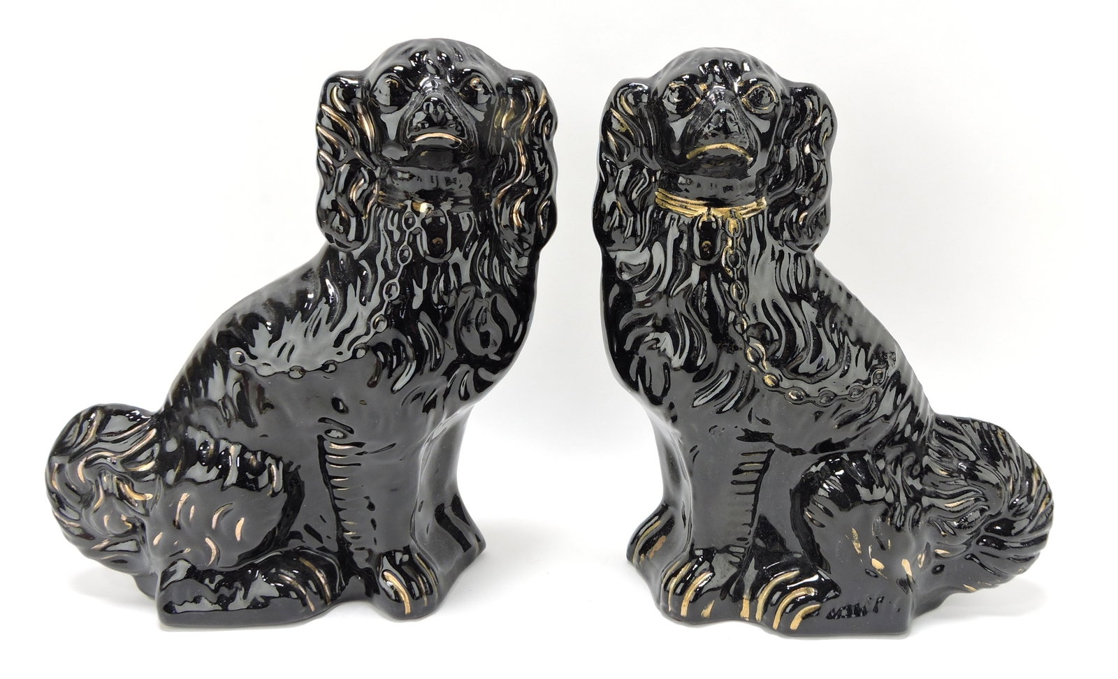 Staffordshire black pair of spaniels, 11": .