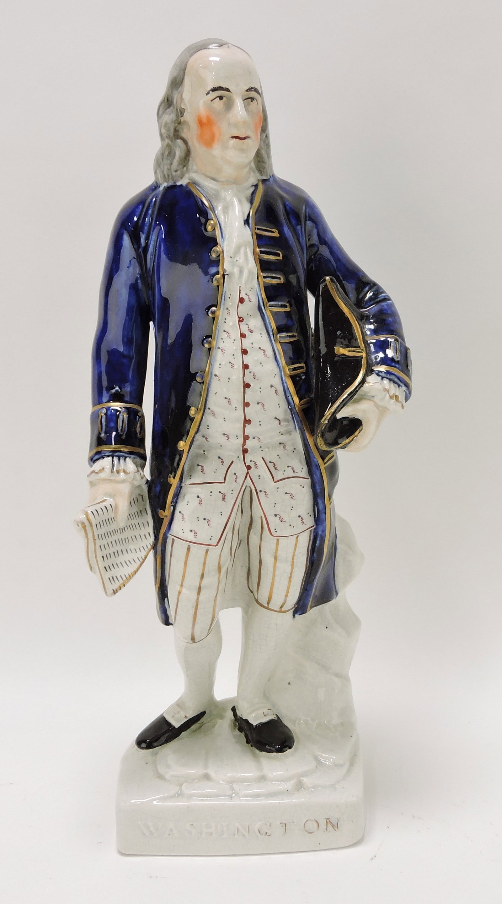 Staffordshire figure of Ben Franklin: labeled as Washington, 16"