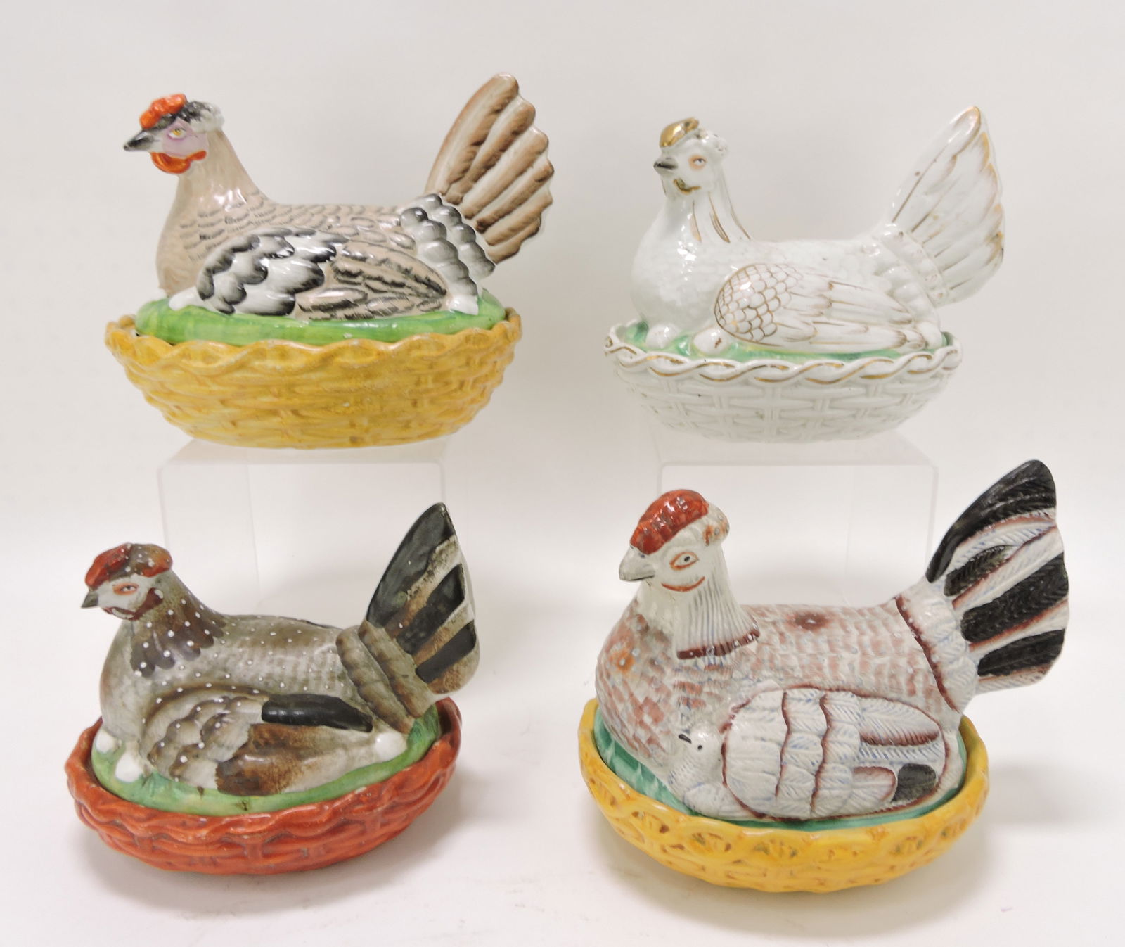 Staffordshire ;pt pf 4 hens on nests, (1 of 1)