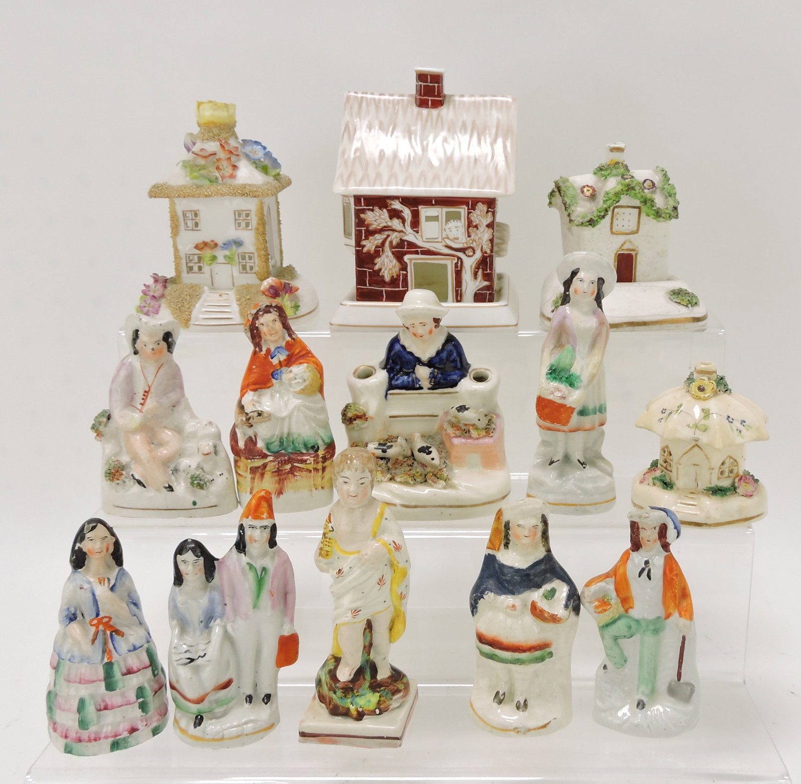 Staffordshire lot of 13 figures and items,: 2 1/2 to 5", various condition
