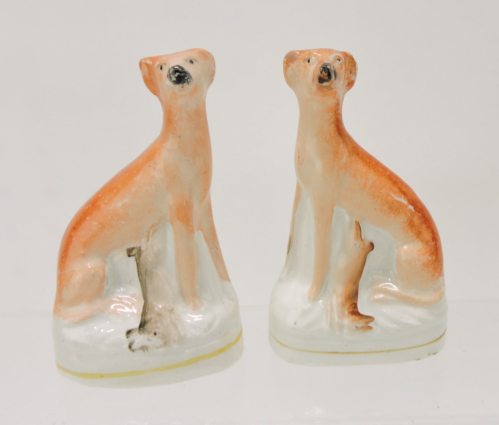 Staffordshire pair of dogs with rabbit,: 4 3/4"