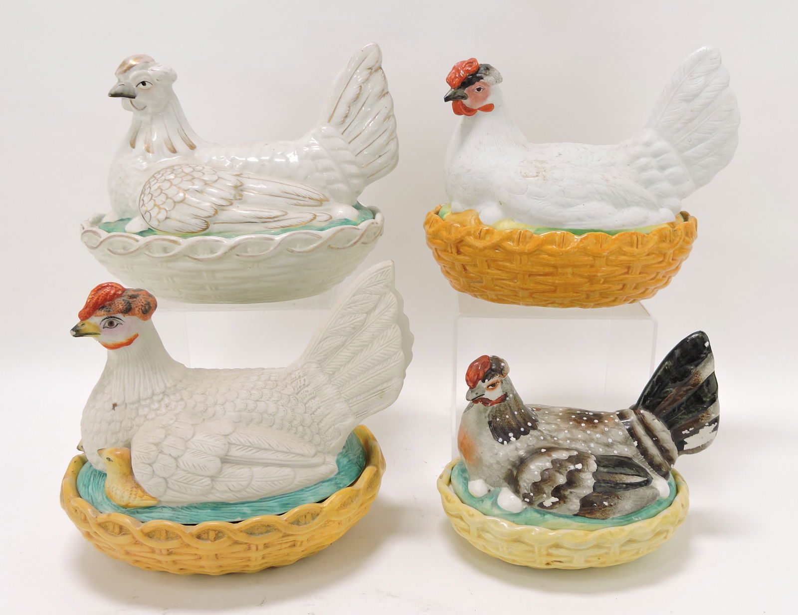 Staffordshire lot of 4 hens on nests, (1 of 1)