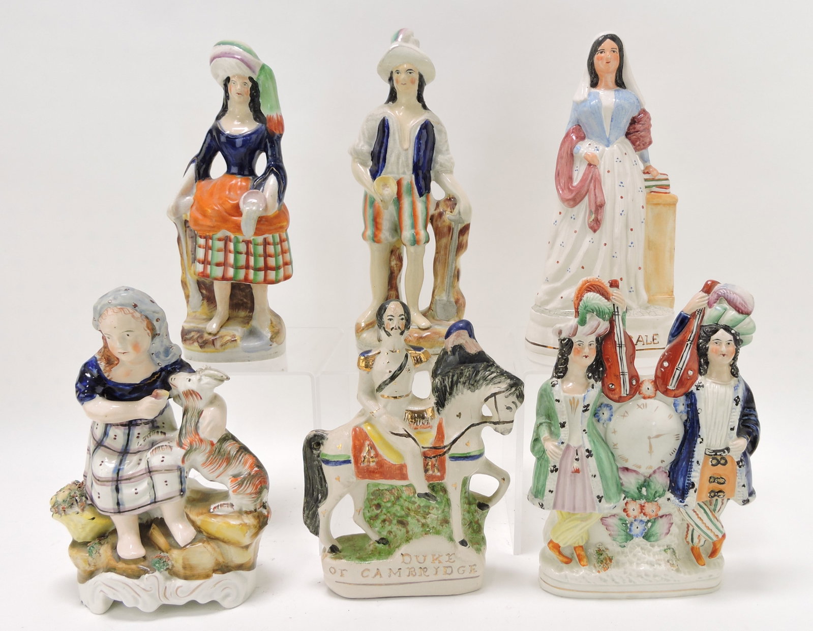 Staffordshire lot of 6 figures 8 1/2 to: 10", various condition
