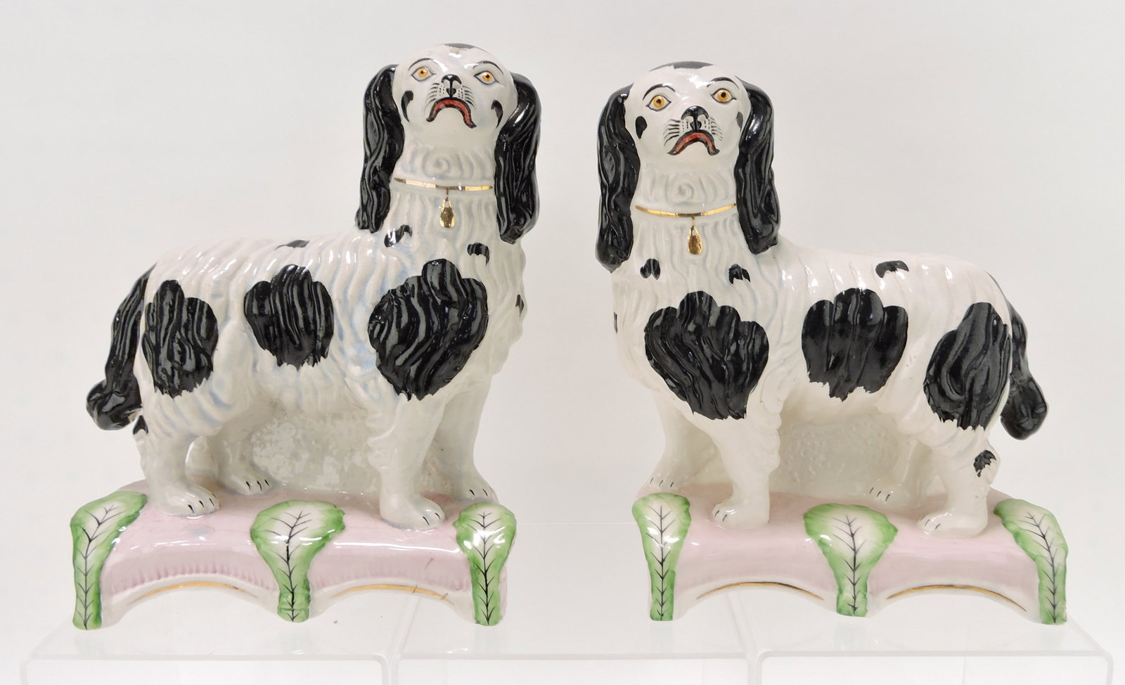 MSA Staffordshire pair of dogs on: pink base, 10"