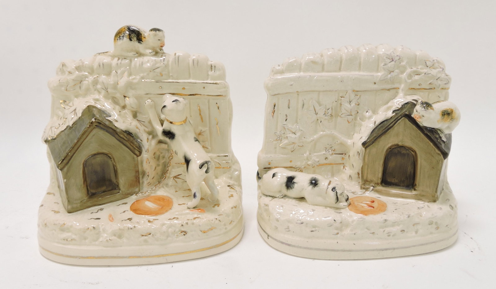 Staffordshire kennel group with dogs: and cats, 6"