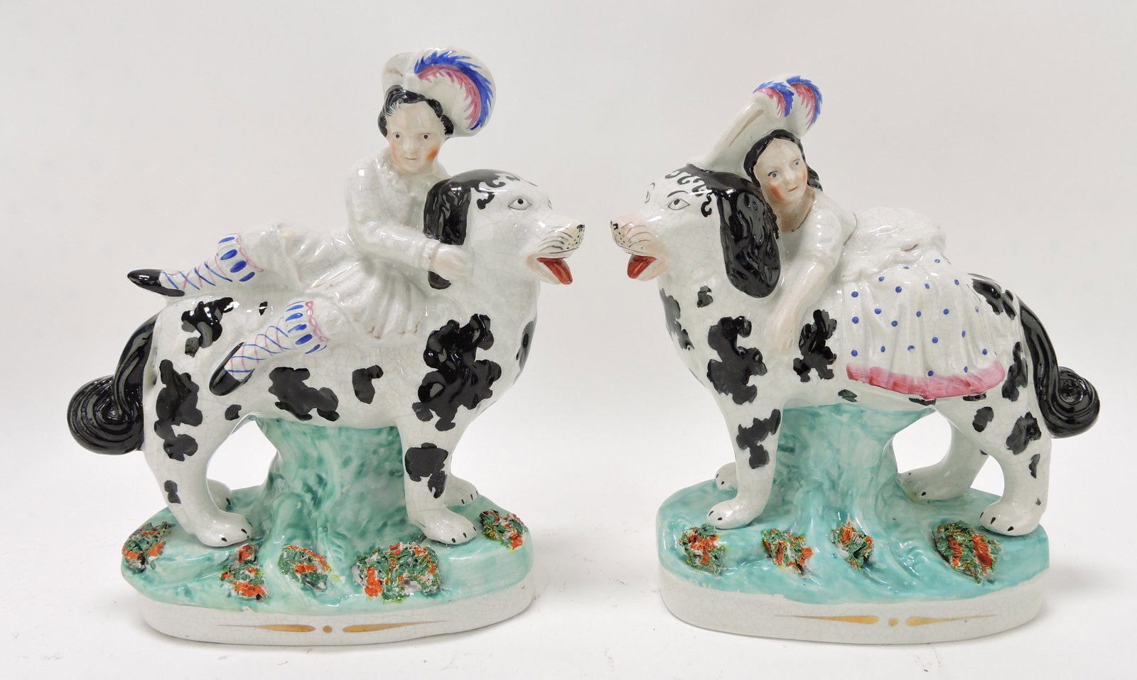 Staffordshire pair of dogs with Royal: children, 9"