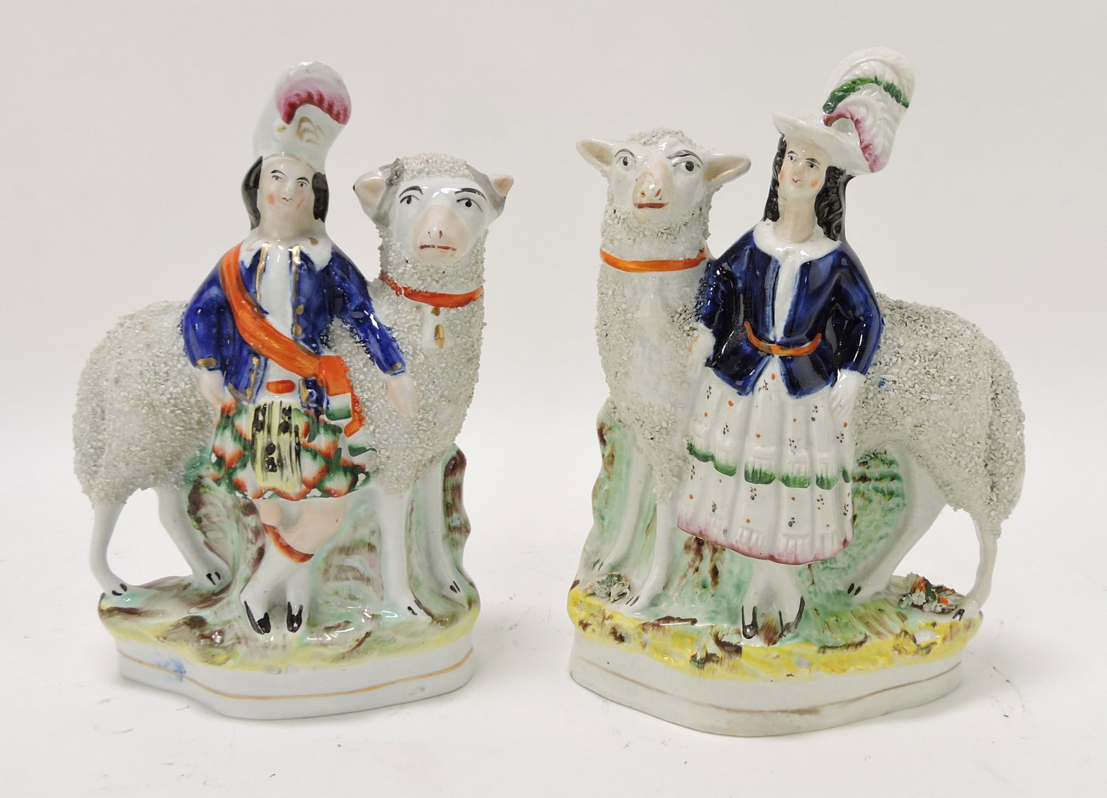 Staffordshire pair of sheep with Royal: children, 8"