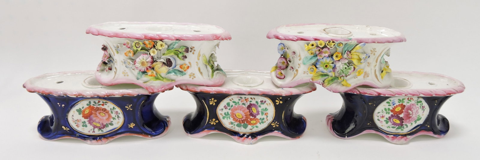 Staffordshire lot of 5 stands, various: condition