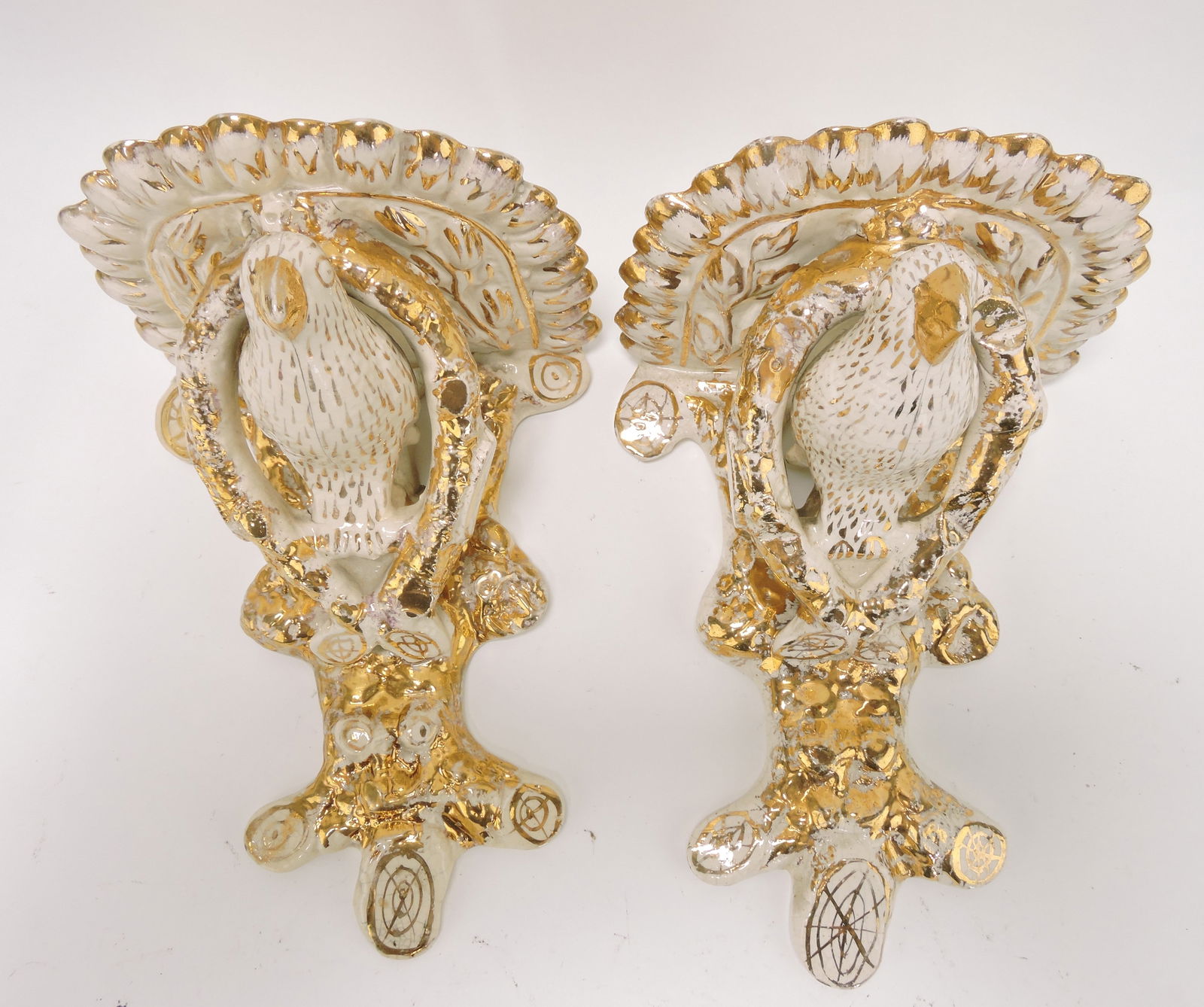 Staffordshire pair of bird bracket shelves,: 10"h, 7 1/2"w