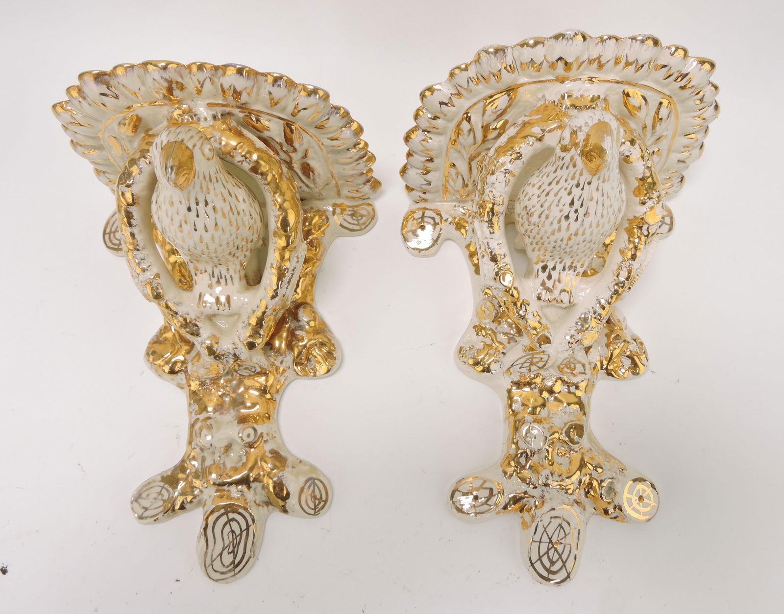 Staffordshire pair of bird bracket shelves,: 10"h, 7 1/2"w