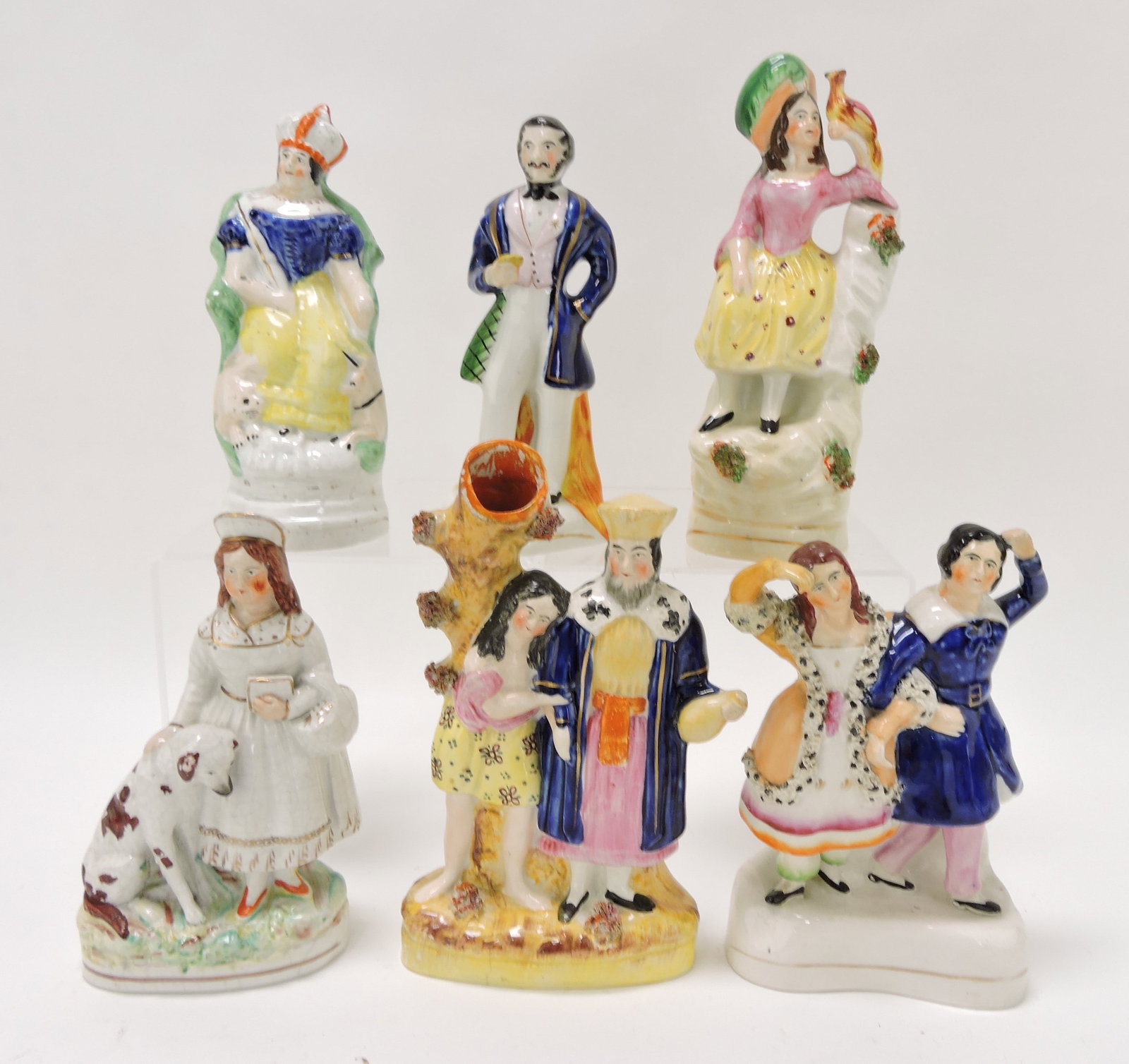 Staffordshire lot of 6 figures,: 7 to 8", various condition