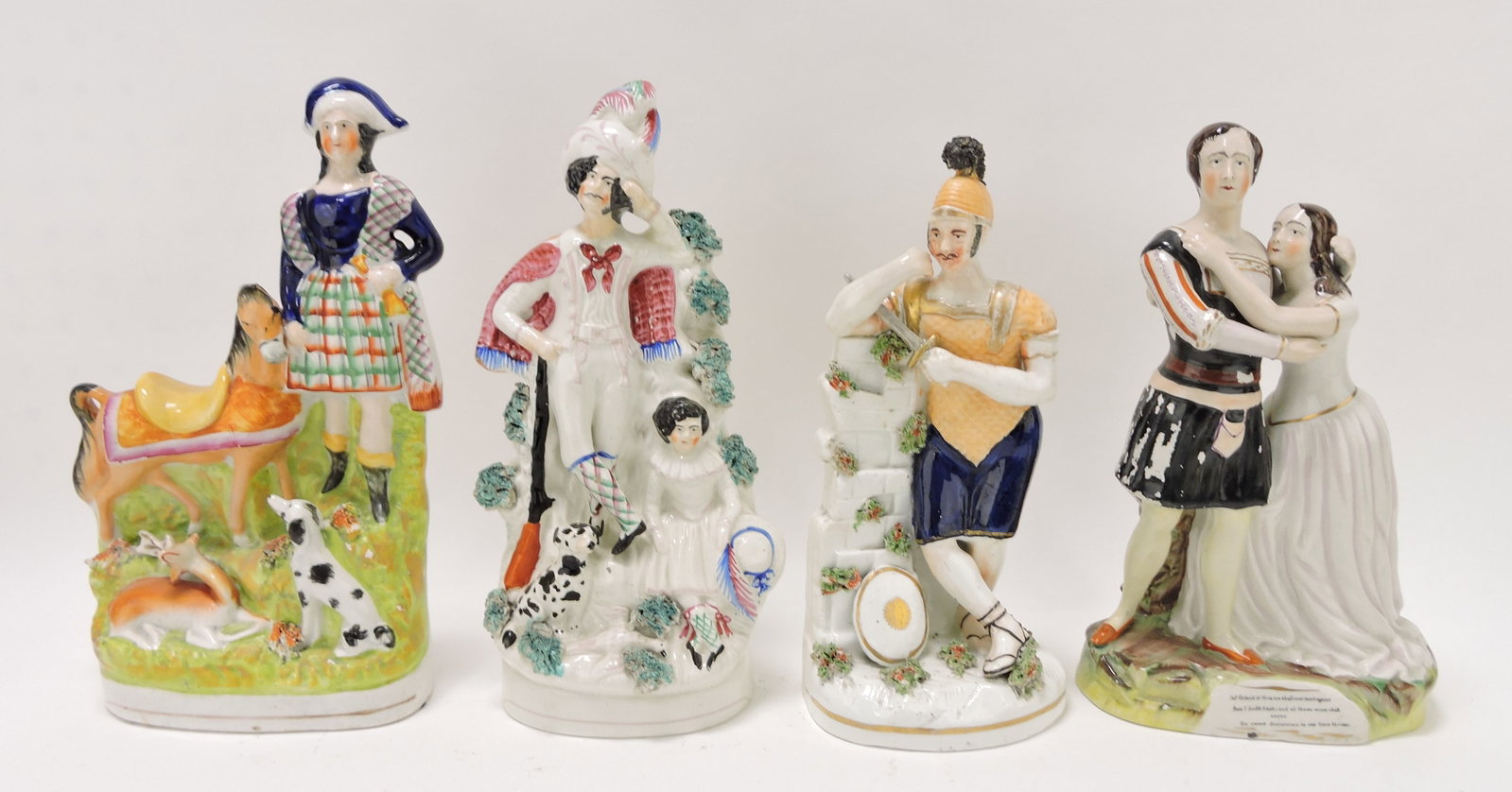 Staffordshire lot of 4 figures, 11",: various condition