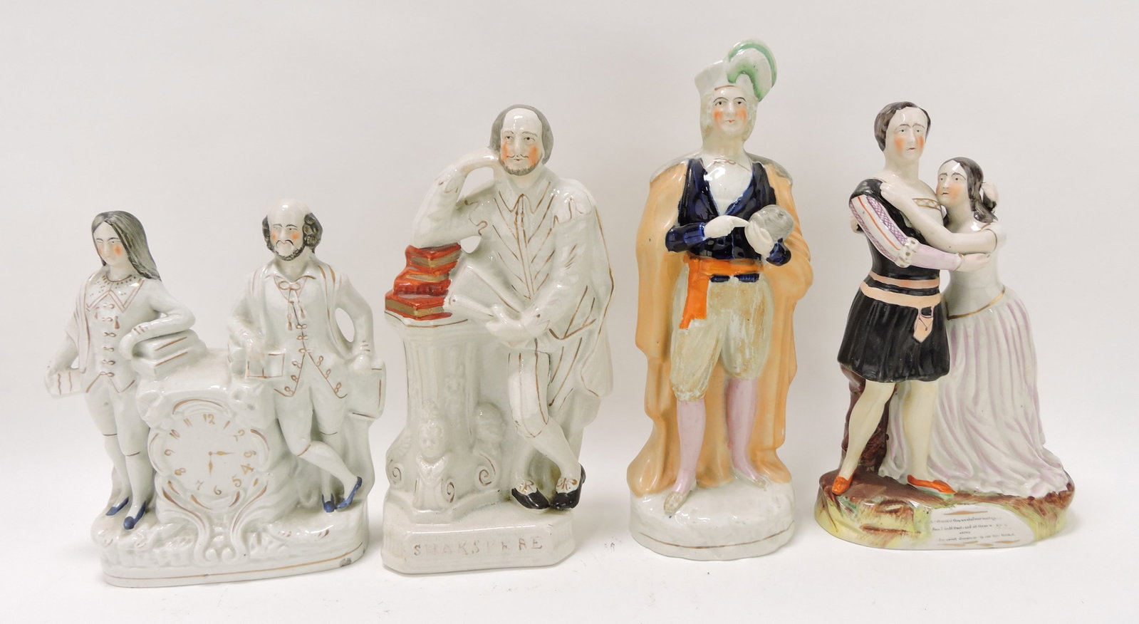 Staffordshire lot of 4 figures, 9 to 12",: various condition
