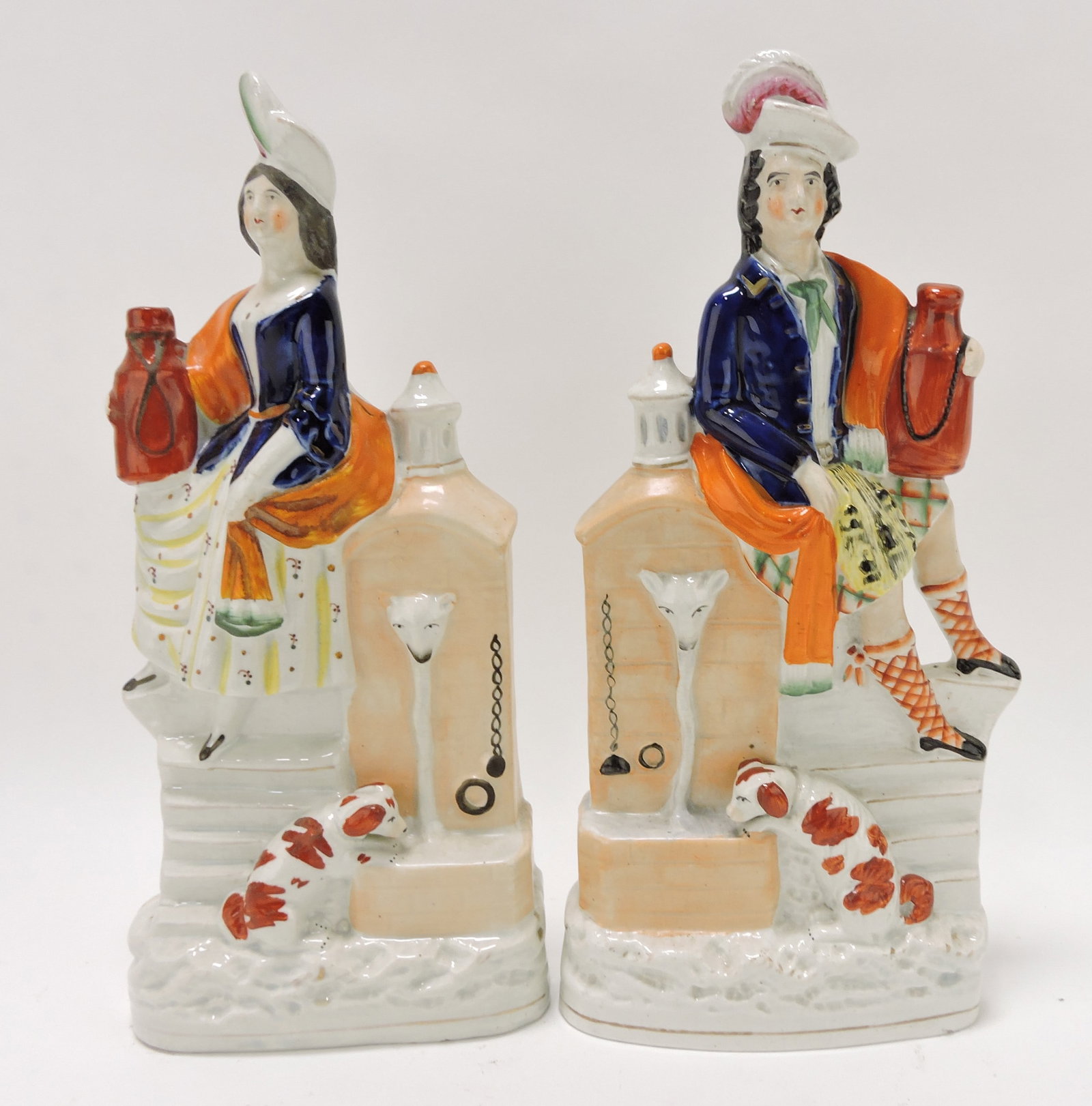 Staffordshire pair of figures, 13",: various condition