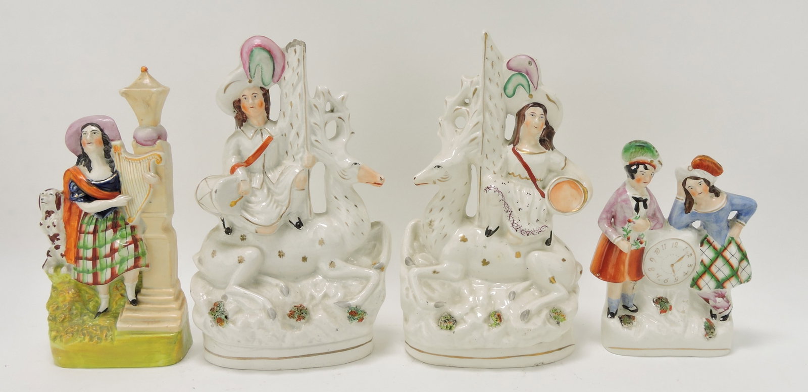 Staffordshire lot of 4 figures, 7 1/2 to: 11", various condition