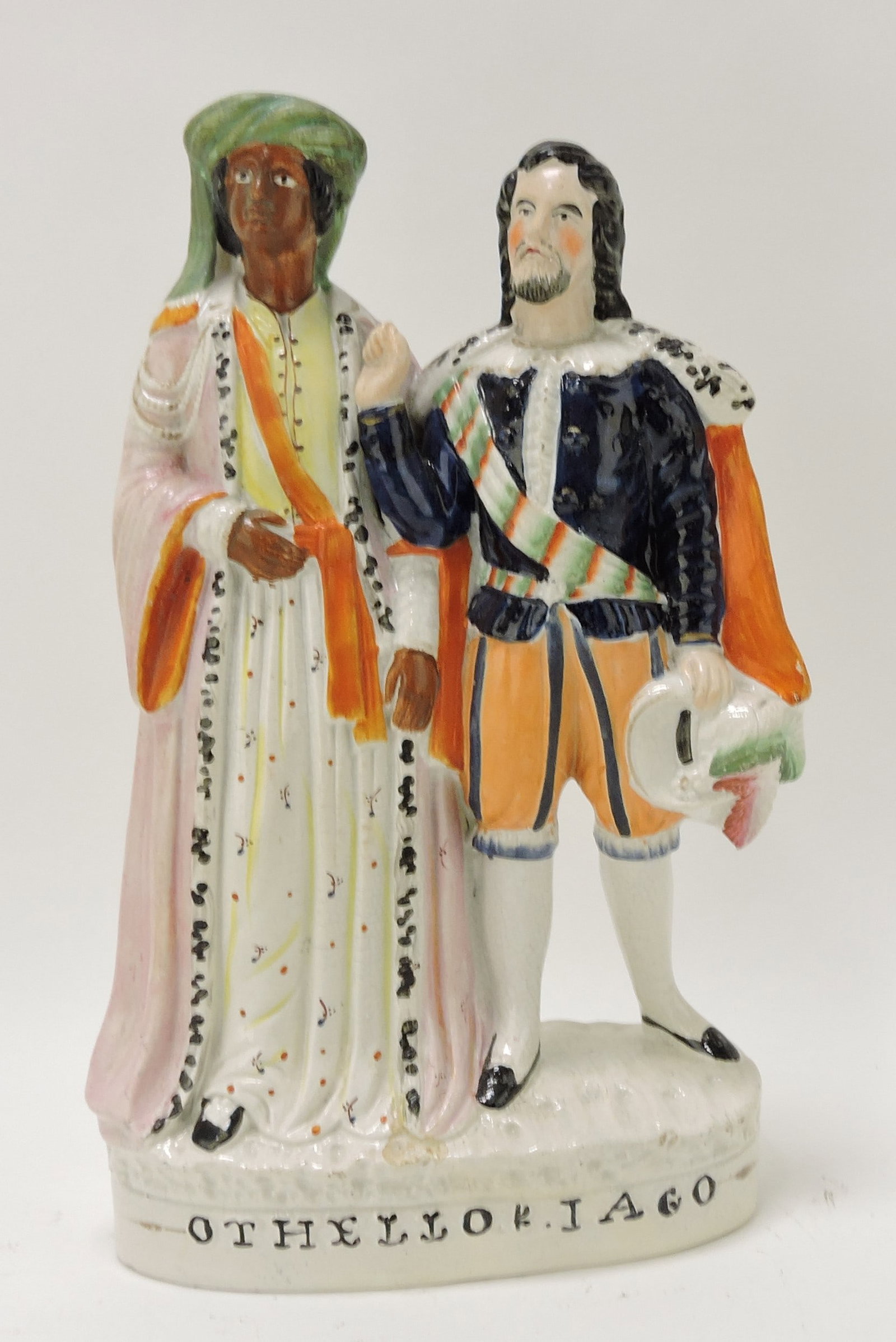 Staffordshire figure, Othello & Lago,: 12", professional base rim repair