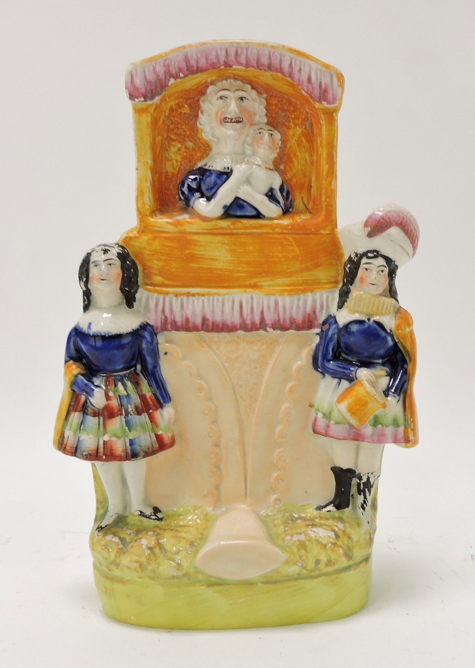 Staffordshire figure of Mrs. Punch: puppet theatre, 9"