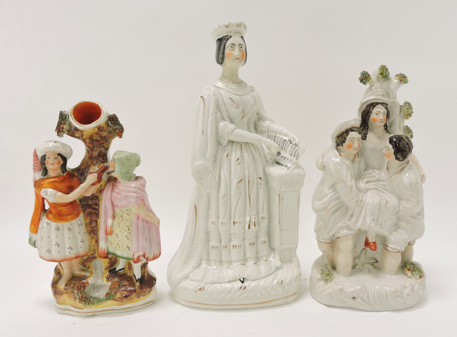 Staffordshire lot of 3 figures,: 8 1/2 to 10 1/2", various condition