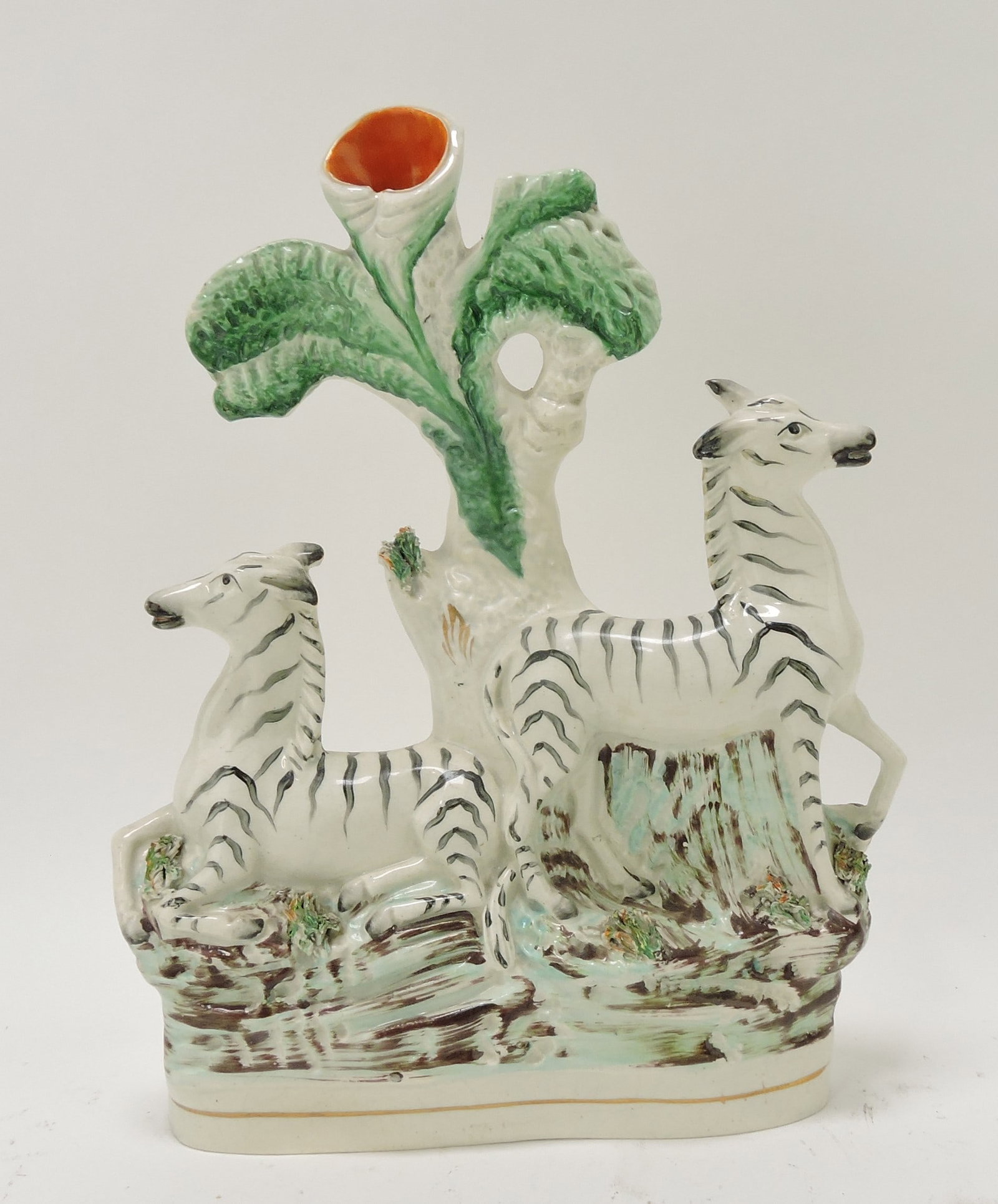 Staffordshire zebra spill vase, 10 1/2": .