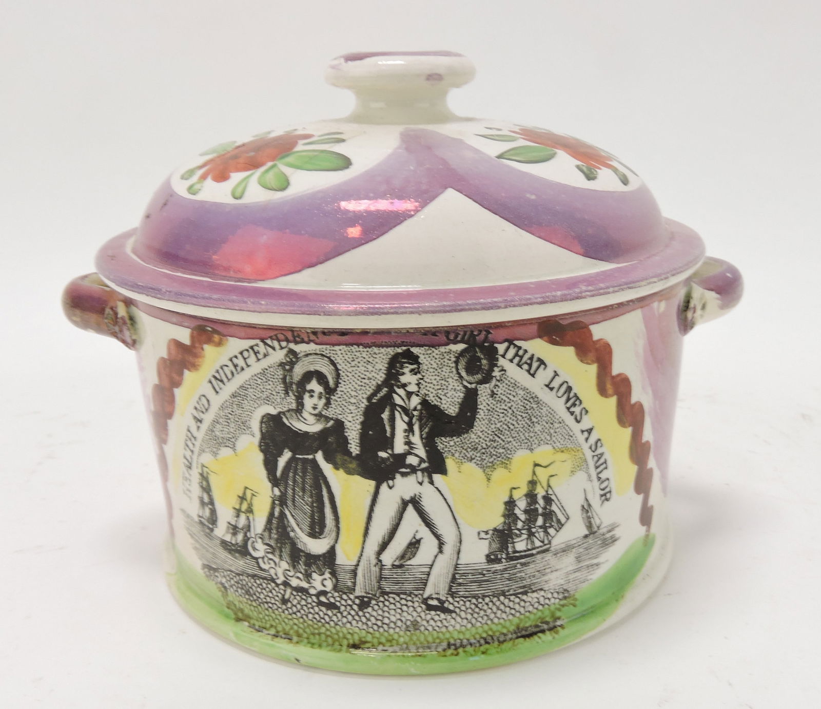 Sunderland pink luster butter tub with (1 of 2)