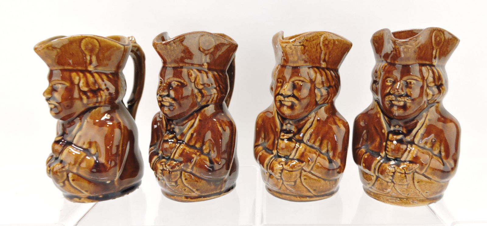 Brown stoneware lot of 4 - 6" toby: jugs, various condition